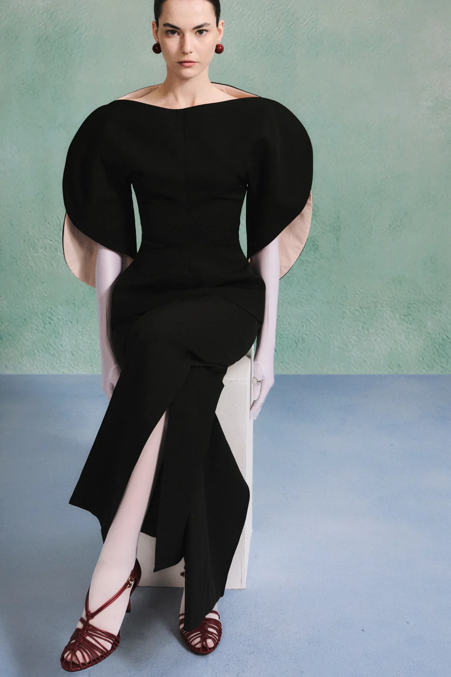 Layne Peplum Puffy Sleeved Crepe Top