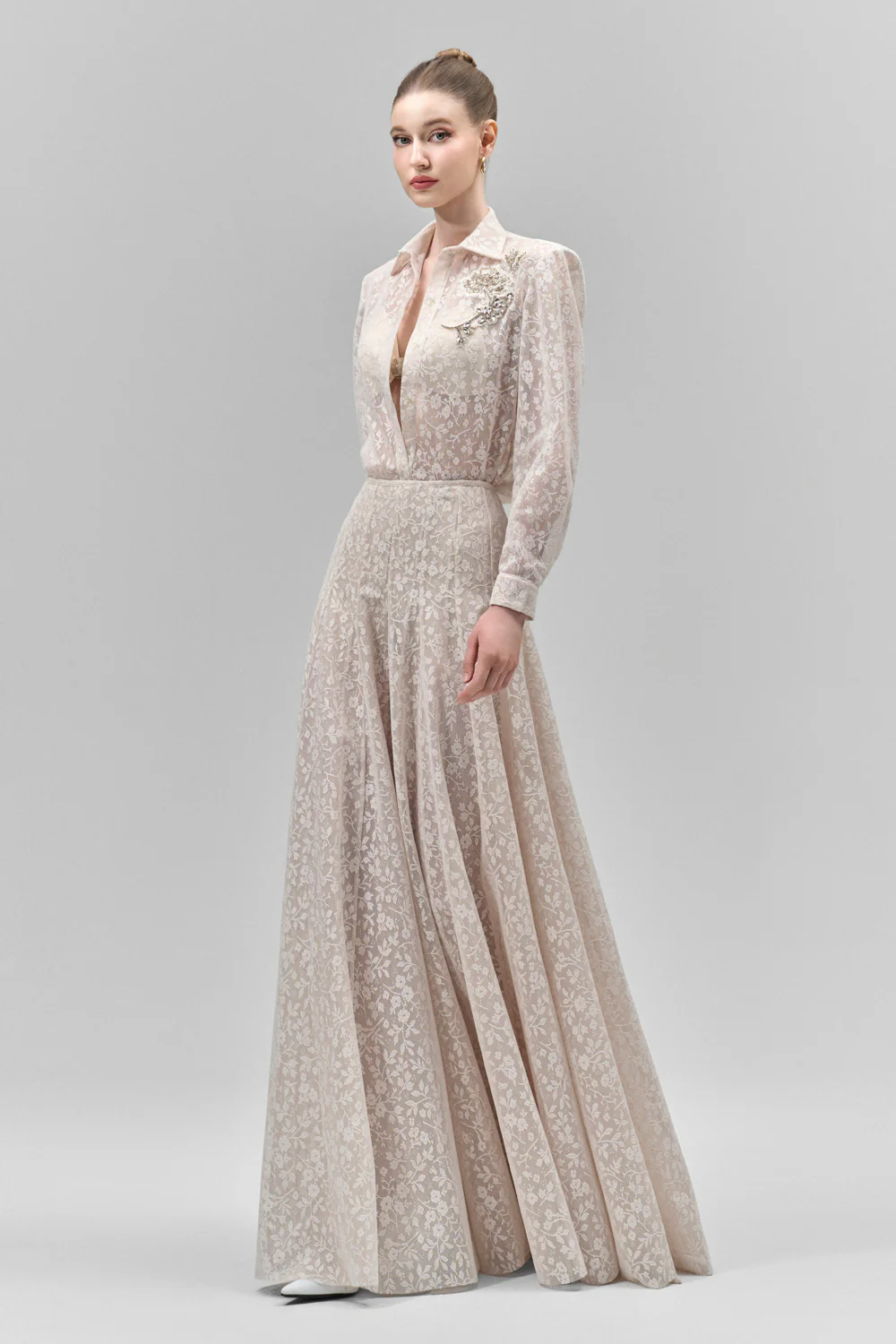 Luminara Straight Collared Neck Lace Shirt