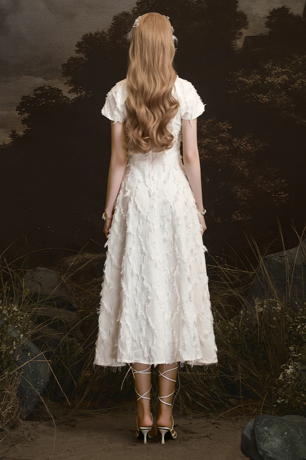 Twin Roses Round Neck Fringe Midi Dress