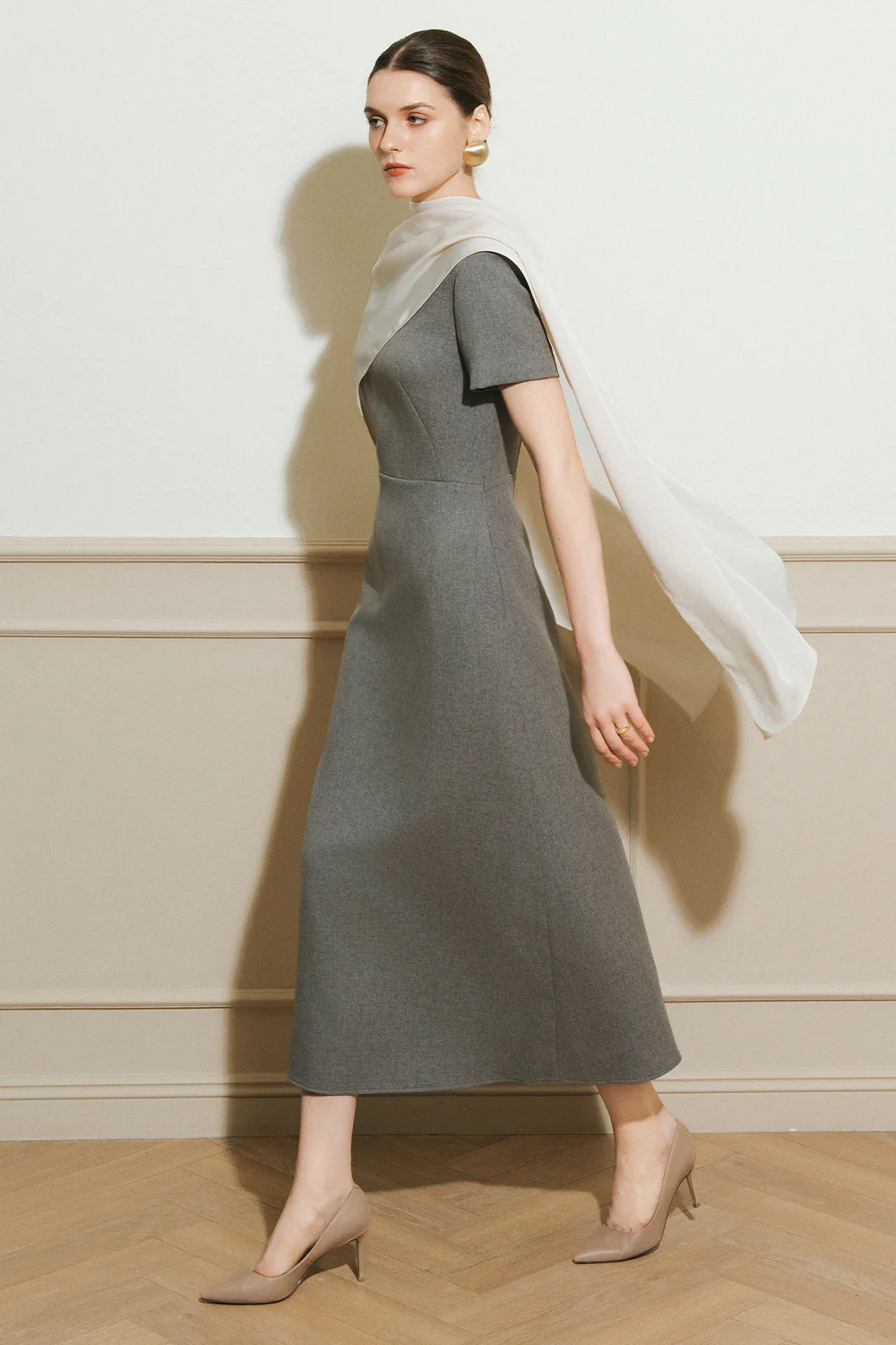 Grace Round Neck Wool Midi Dress