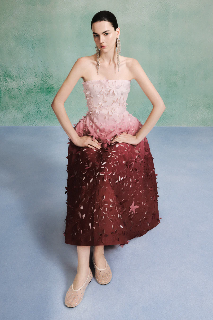 Gracie A-line Flower Applique Organza Midi Dress