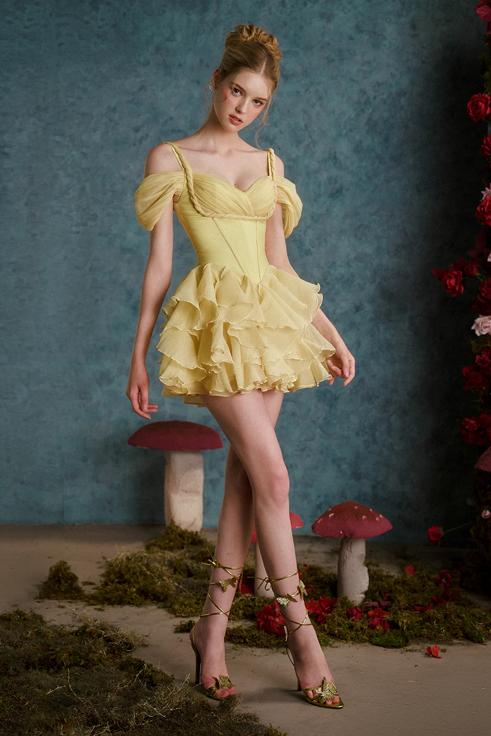 Young and Beautful A-line Cold Shoulder Sleeved Organza Mini Dress