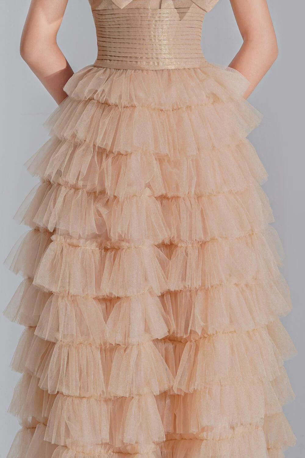 Jovien Layered Square Neck Tulle Ankle Length Dress