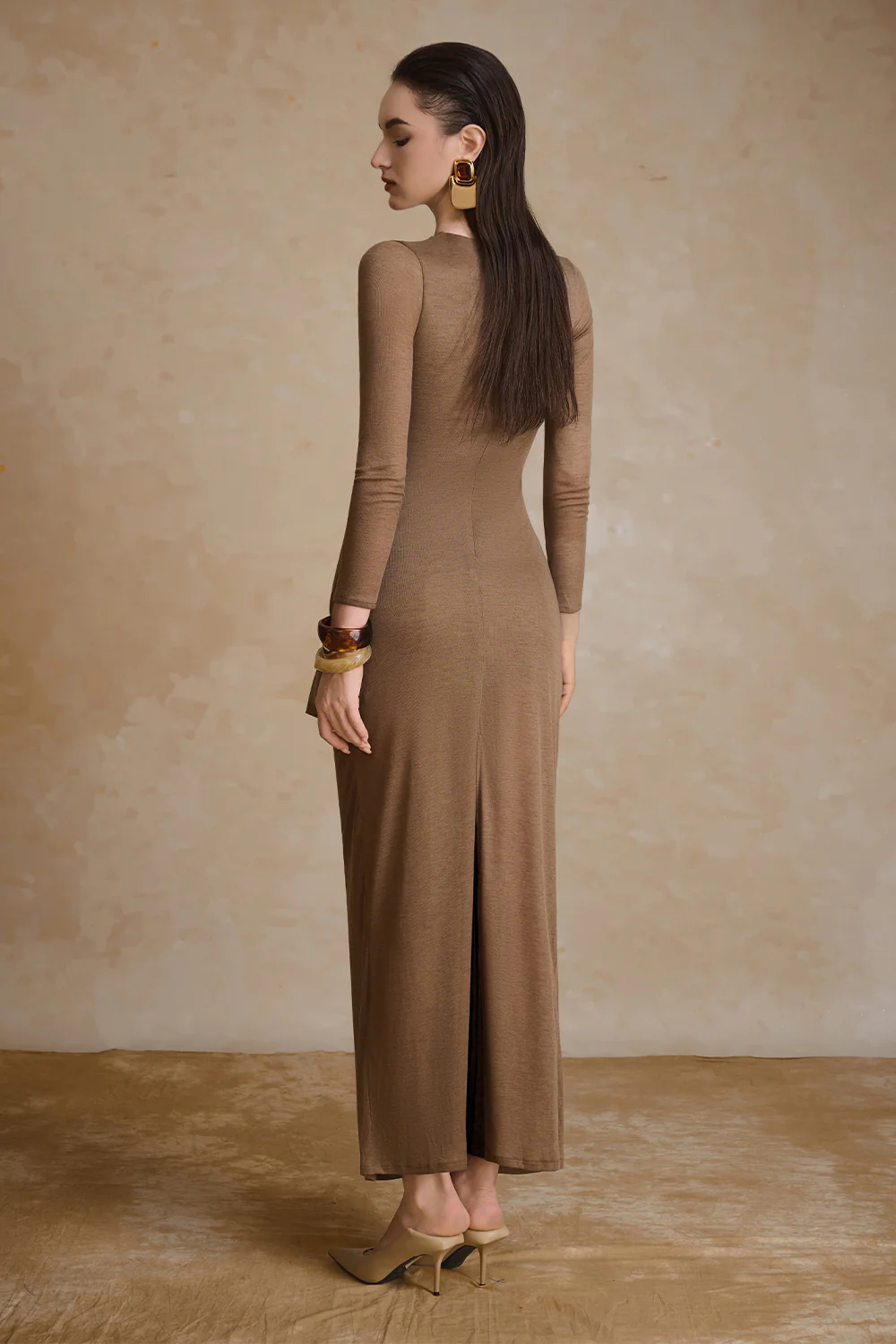 Noir Round Neck Ruffle Maxi Dress