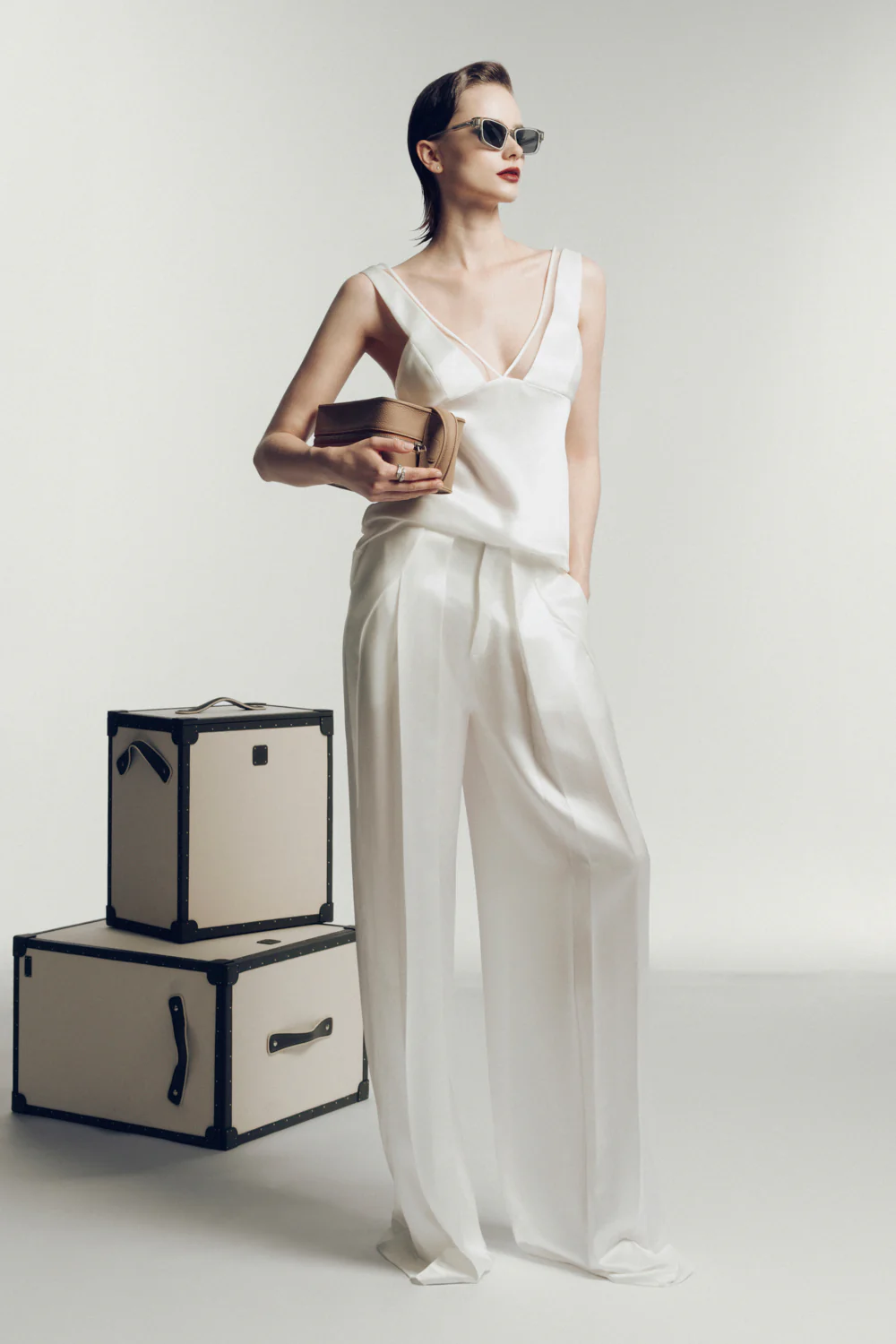 Blanche Straight V-Neck Satin Top