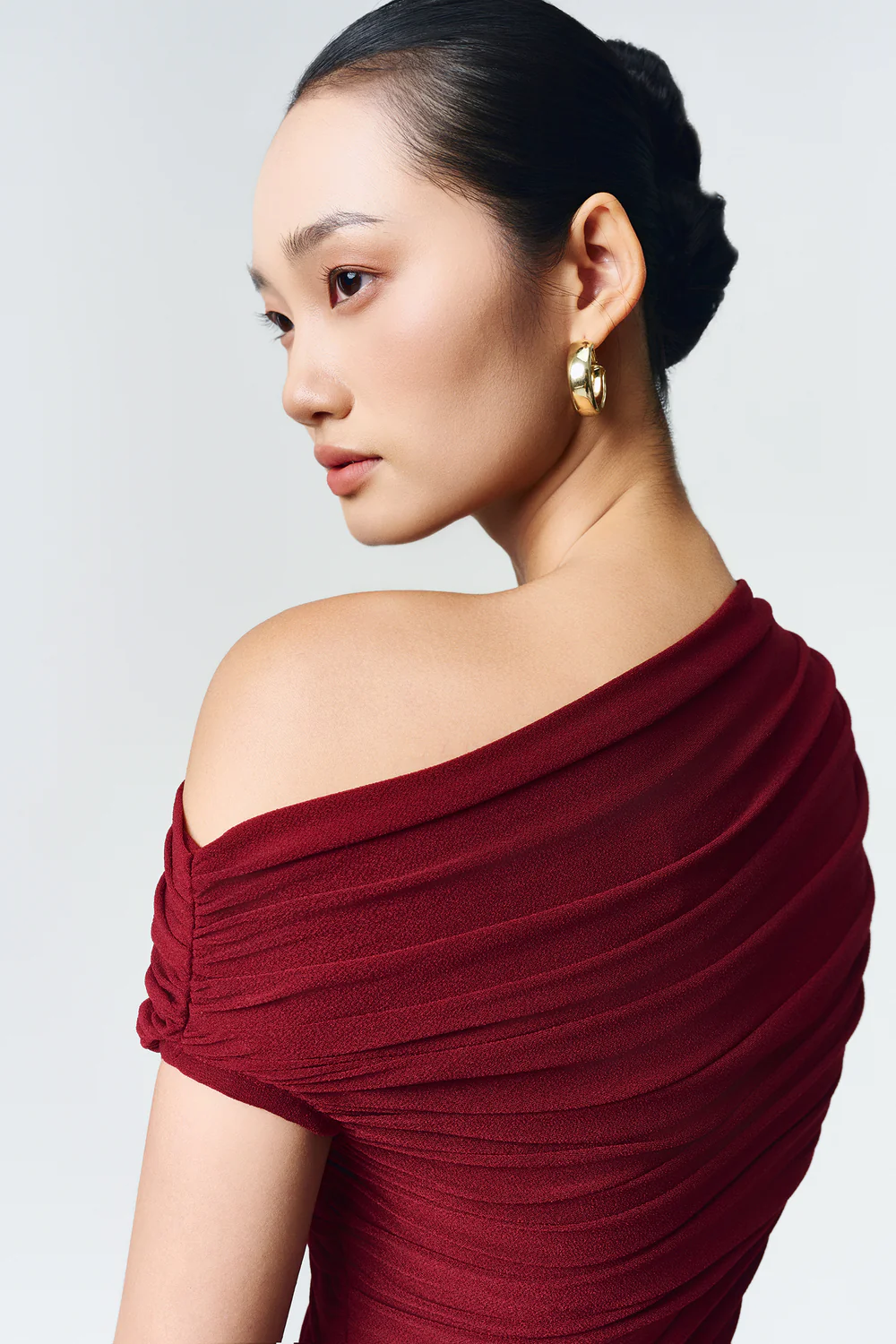 Enya Asymmetric Neck Gathering Maxi Dress