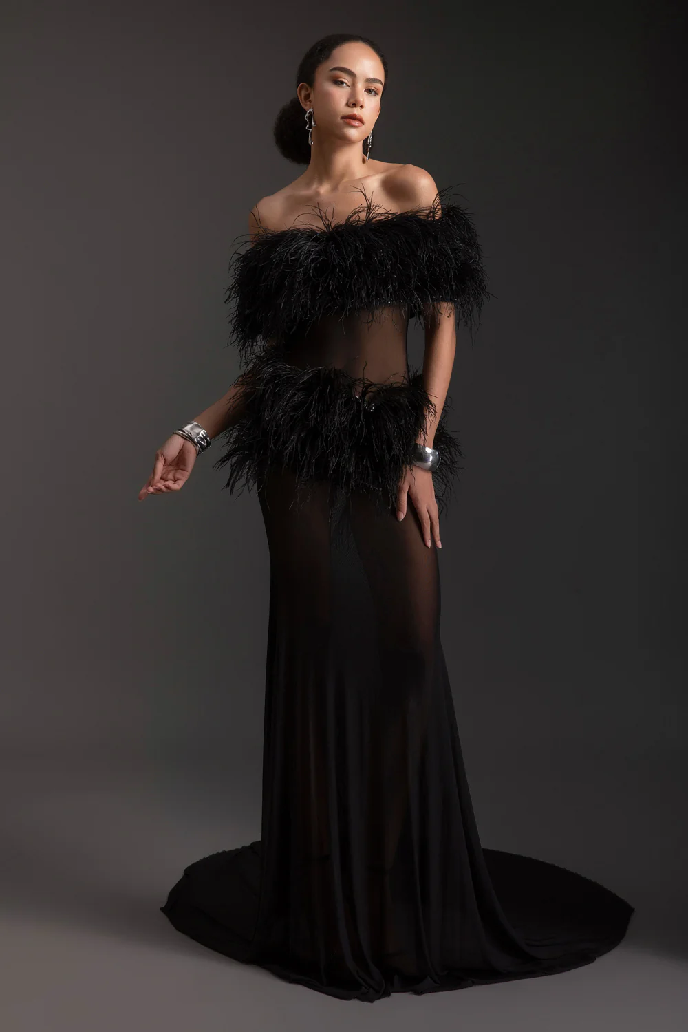 Kassidy Mermaid Feather Maxi Dress