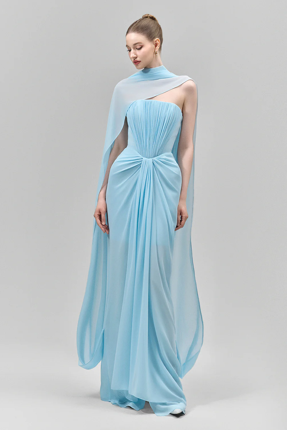 Marivelle Sheath Scarf Neck Chiffon Floor Length Dress