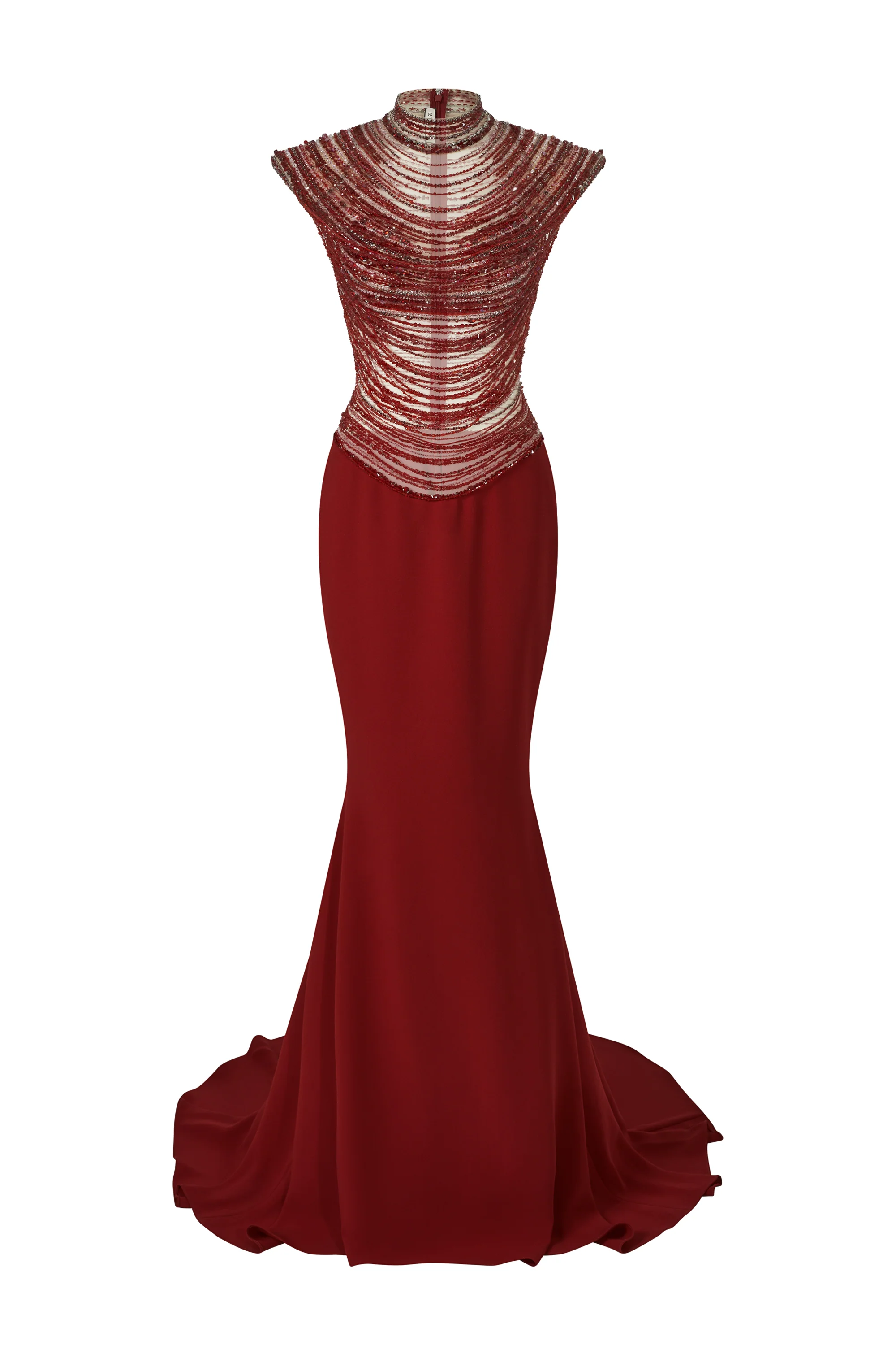 Crimson Mermaid Rhinestone Maxi Dress