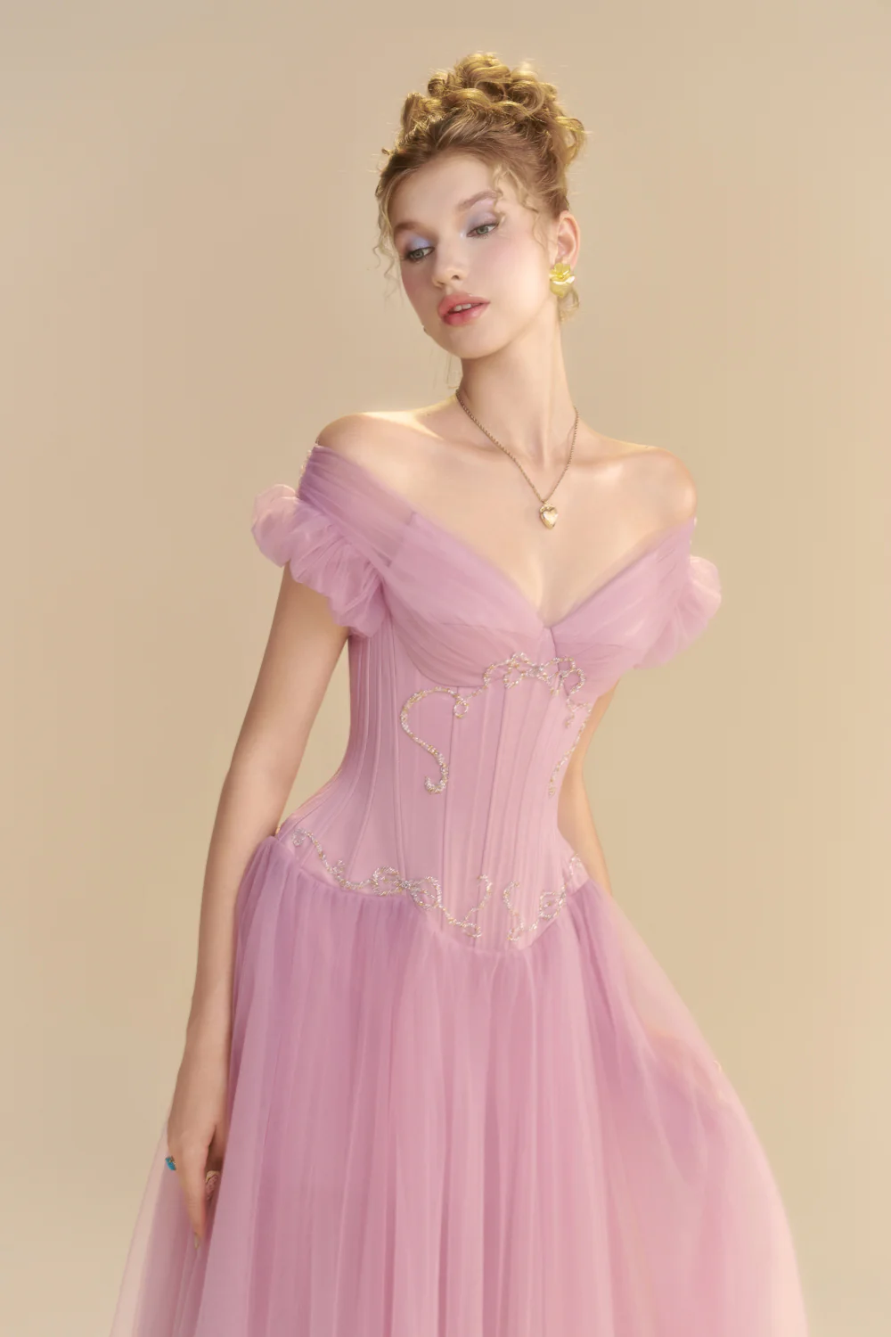 Brumelle Sweetheart Bead Midi Dress