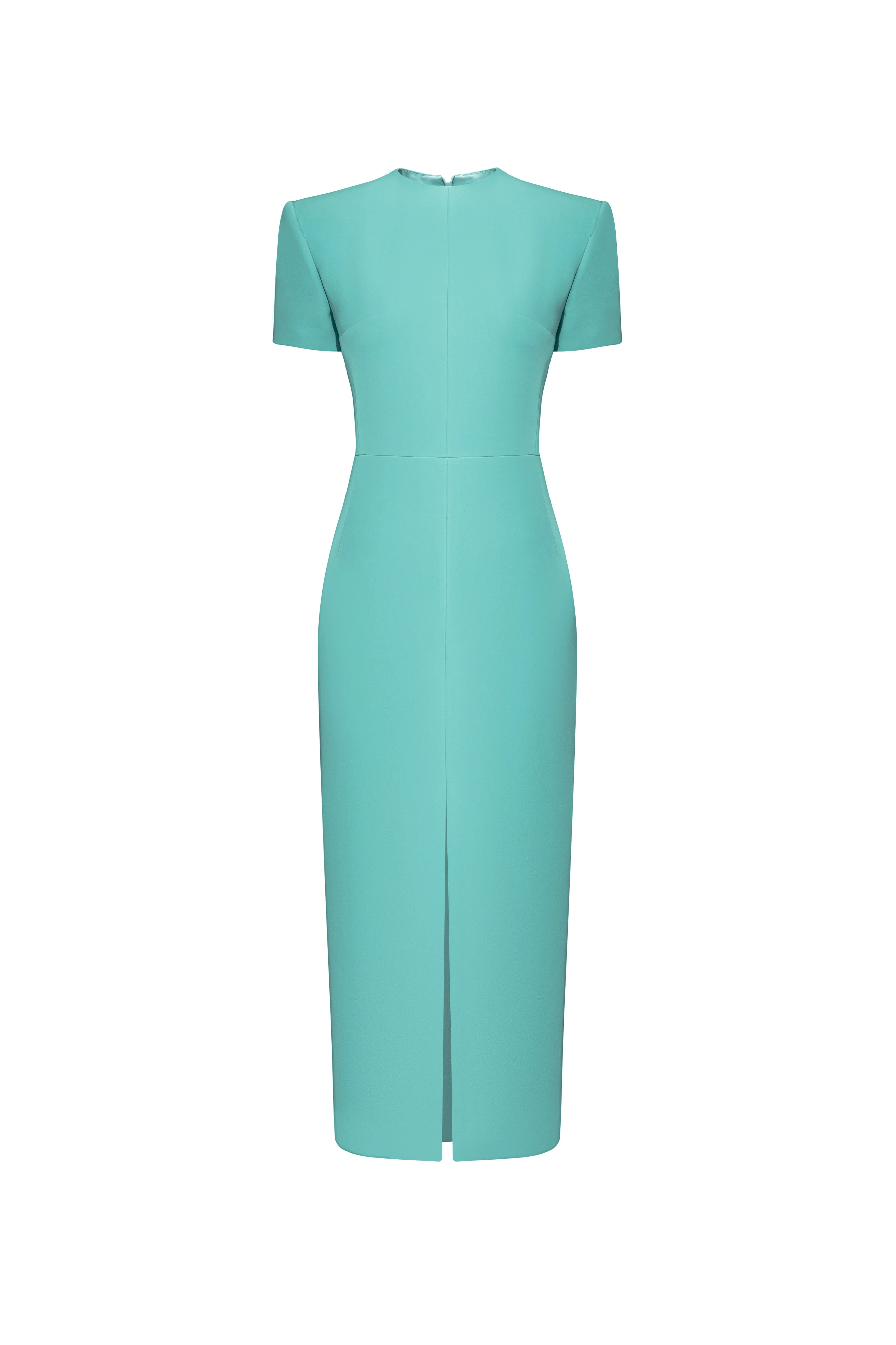 Desaix Sheath Front Slit Silk Crepe Midi Dress