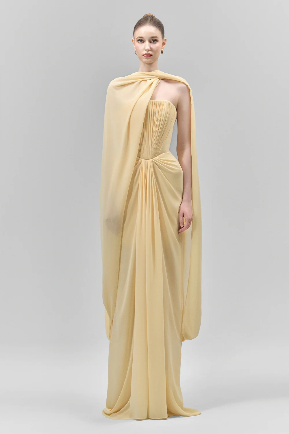 Marivelle Sheath Scarf Neck Chiffon Floor Length Dress