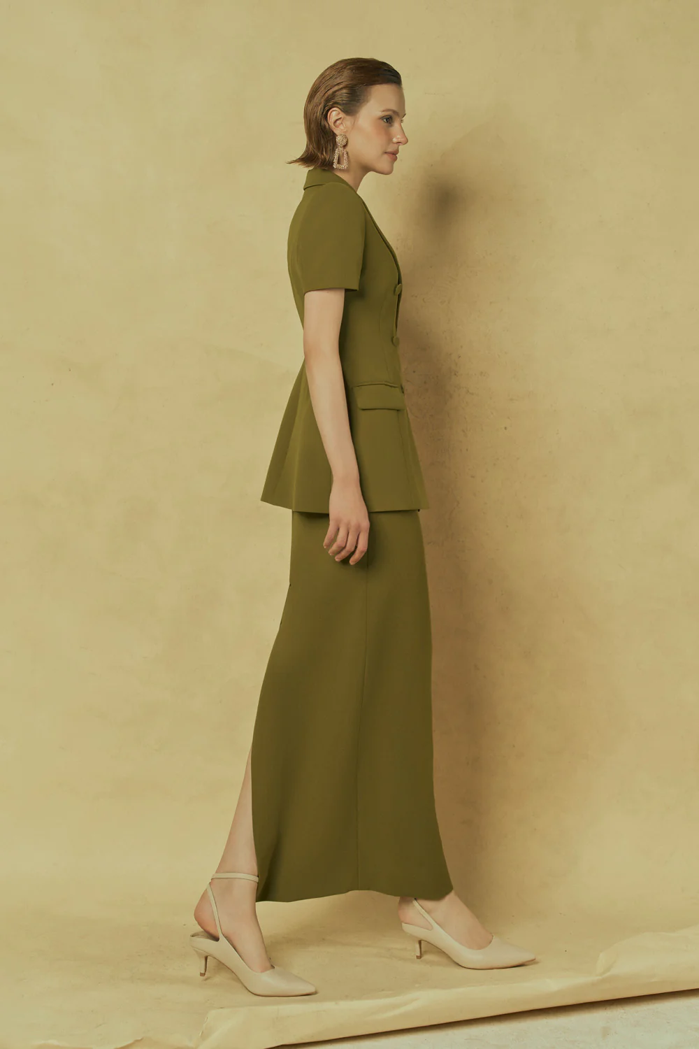 Grace Peplum Double Breasted Poly Silk Blazer