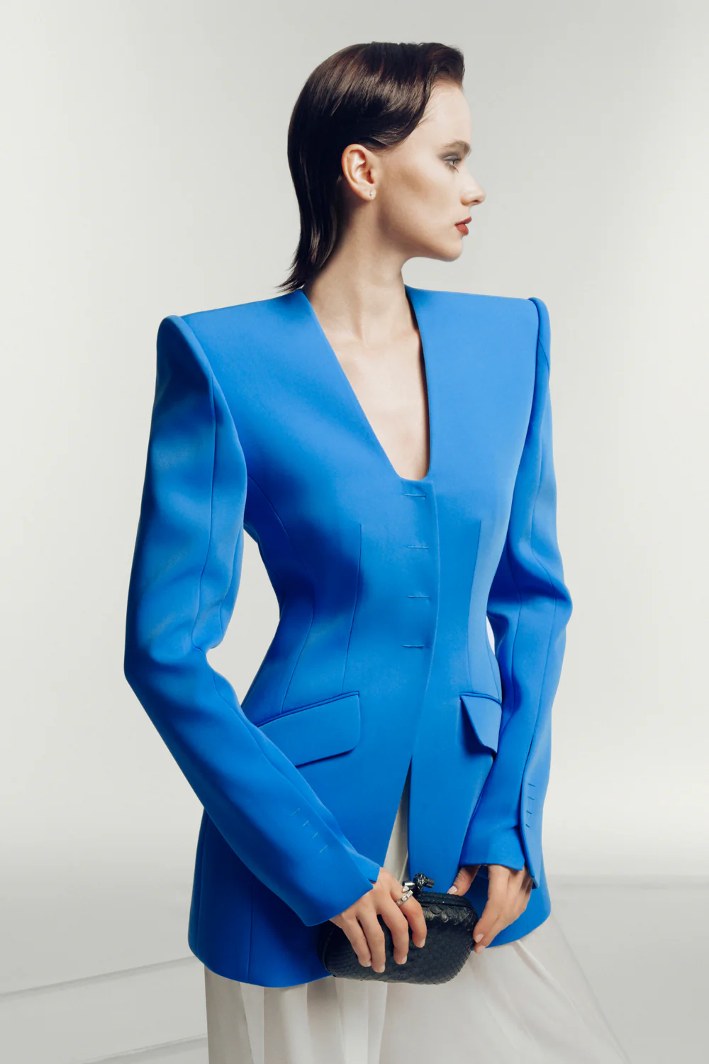 Montrouge Straight Square Shoulder Silk Crepe Blazer