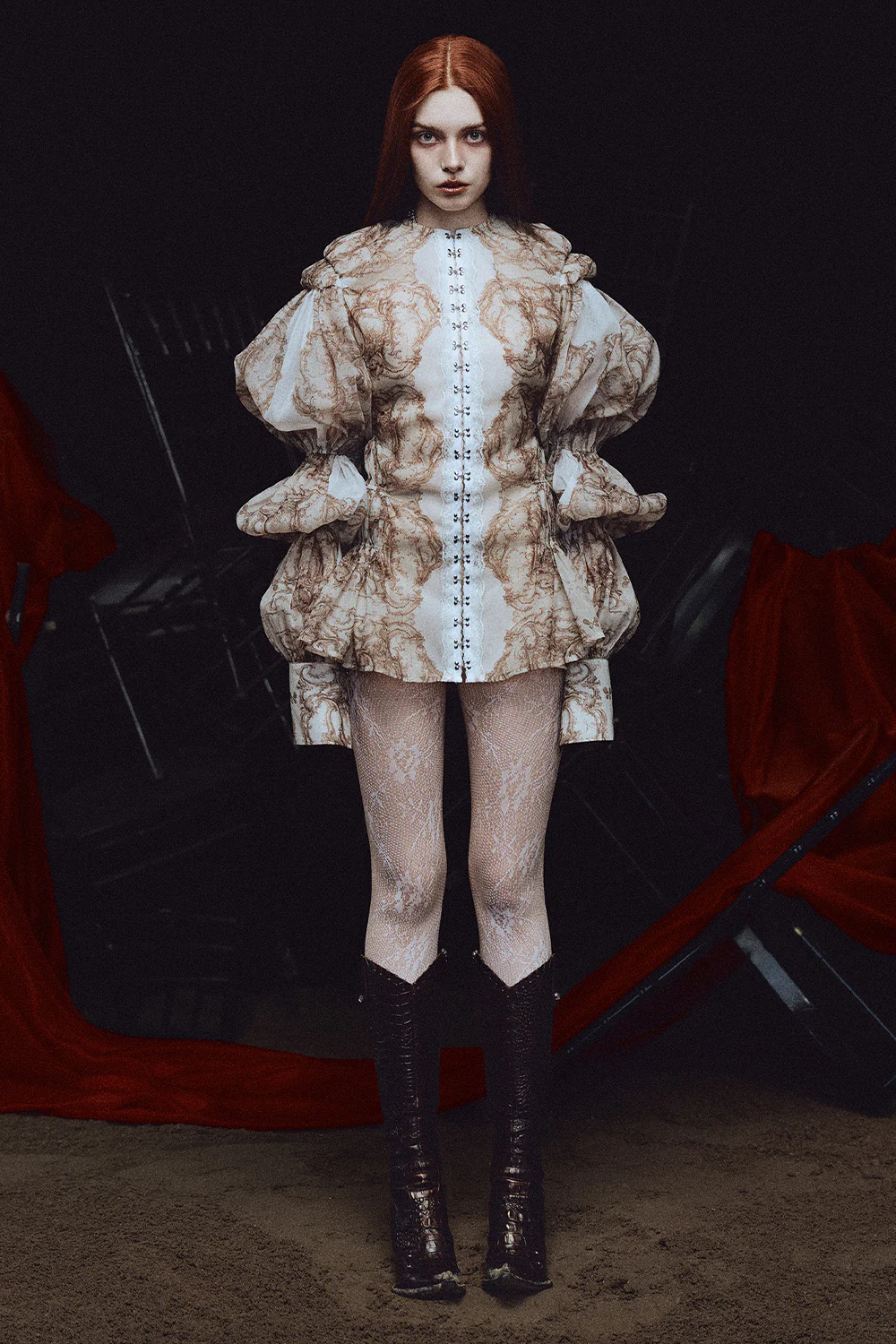 Bellona Leg Of Mutton Sleeve Gathering Mini Dress