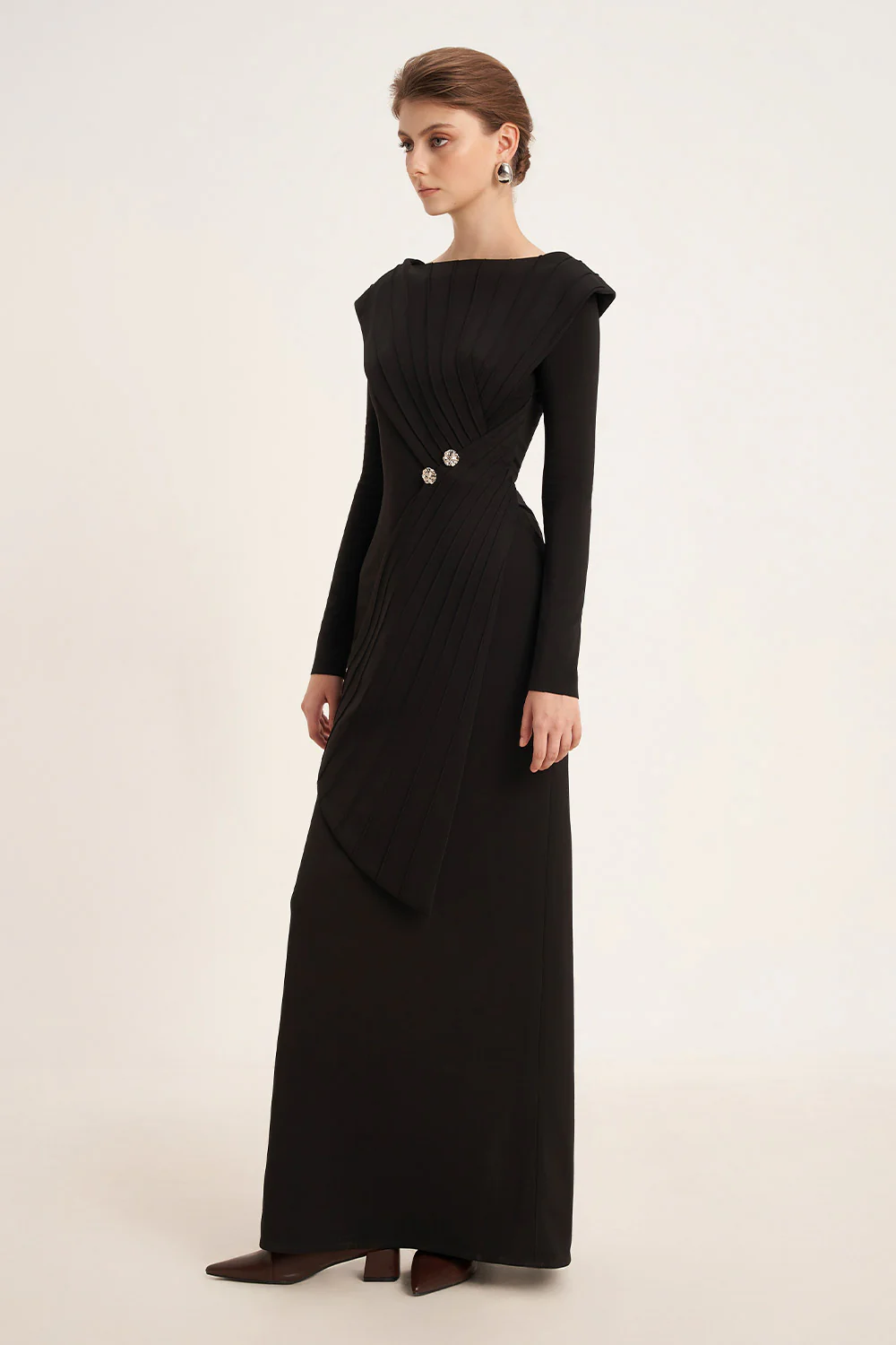 Salvia Sheath Back Slit Cotton Floor Length Dress