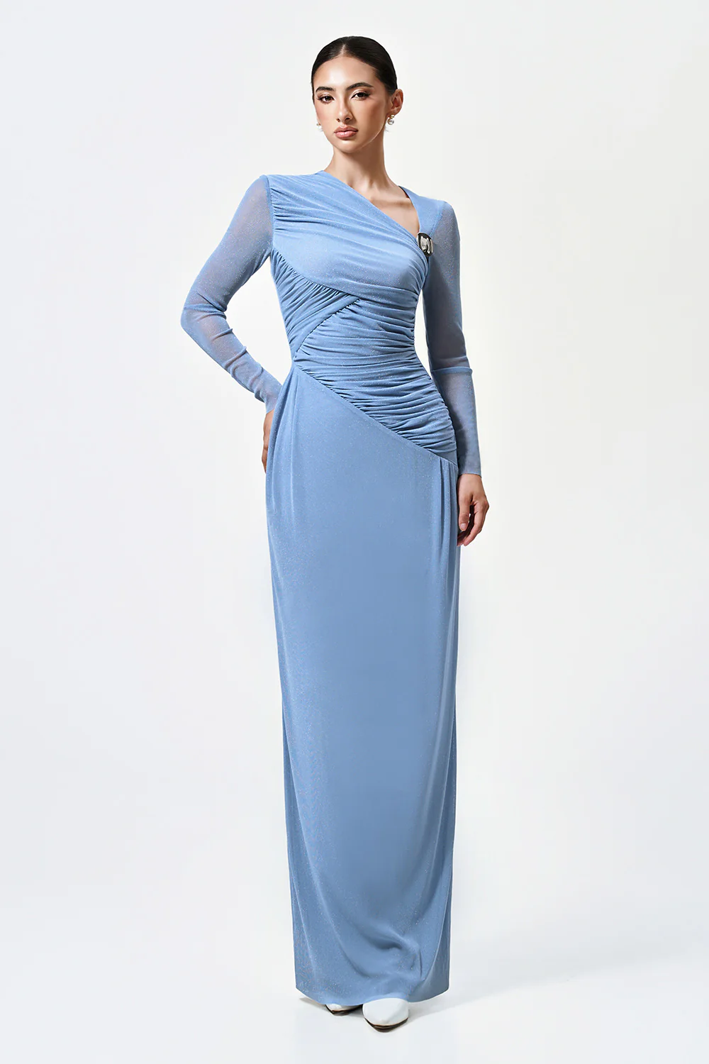 Blarune Sheath Gathered Elastic Cotton Maxi Dress