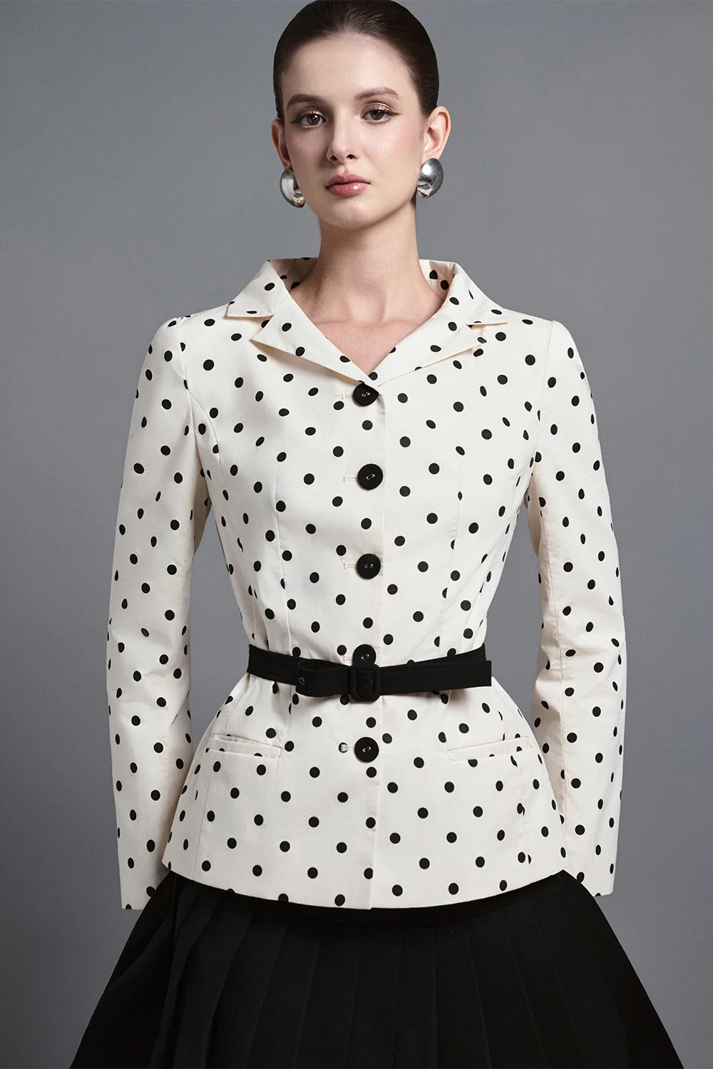 Rhea Peplum V-Neck Silk Cotton Blend Jacket