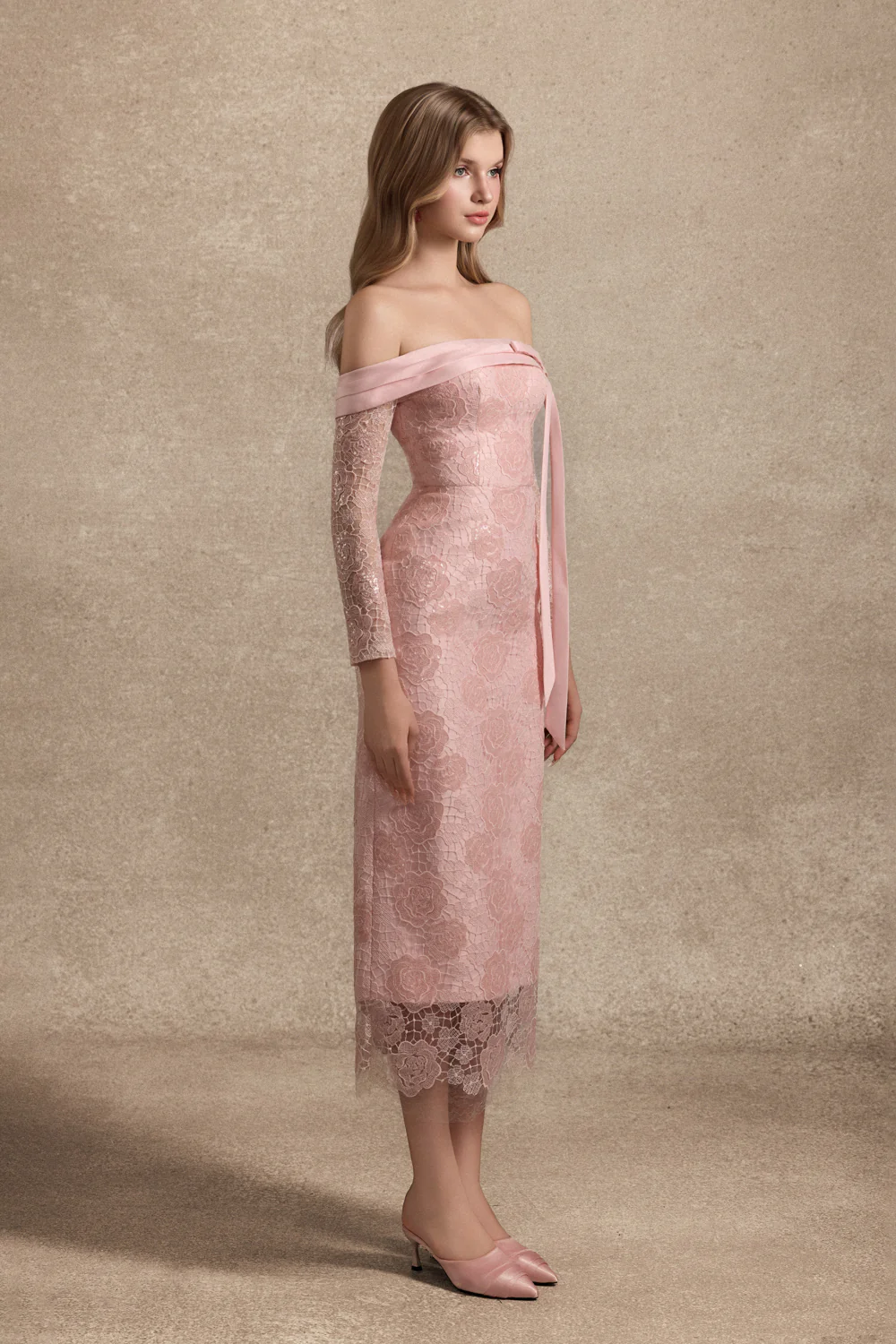 Larose Off-Shoulder Lace Midi Dress