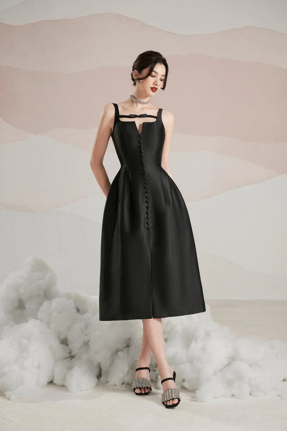 Rosie A-line Strappy Trerena Taffeta Midi Dress