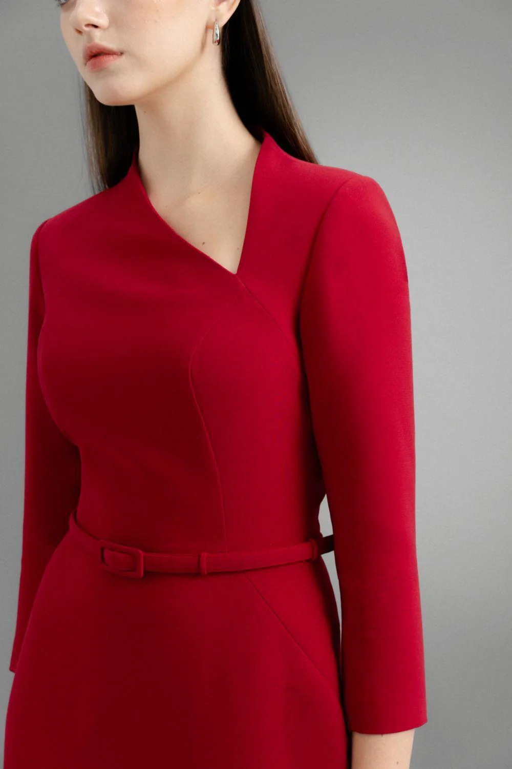 Marina Pencil Asymmetric Neck Polycotton Midi Dress