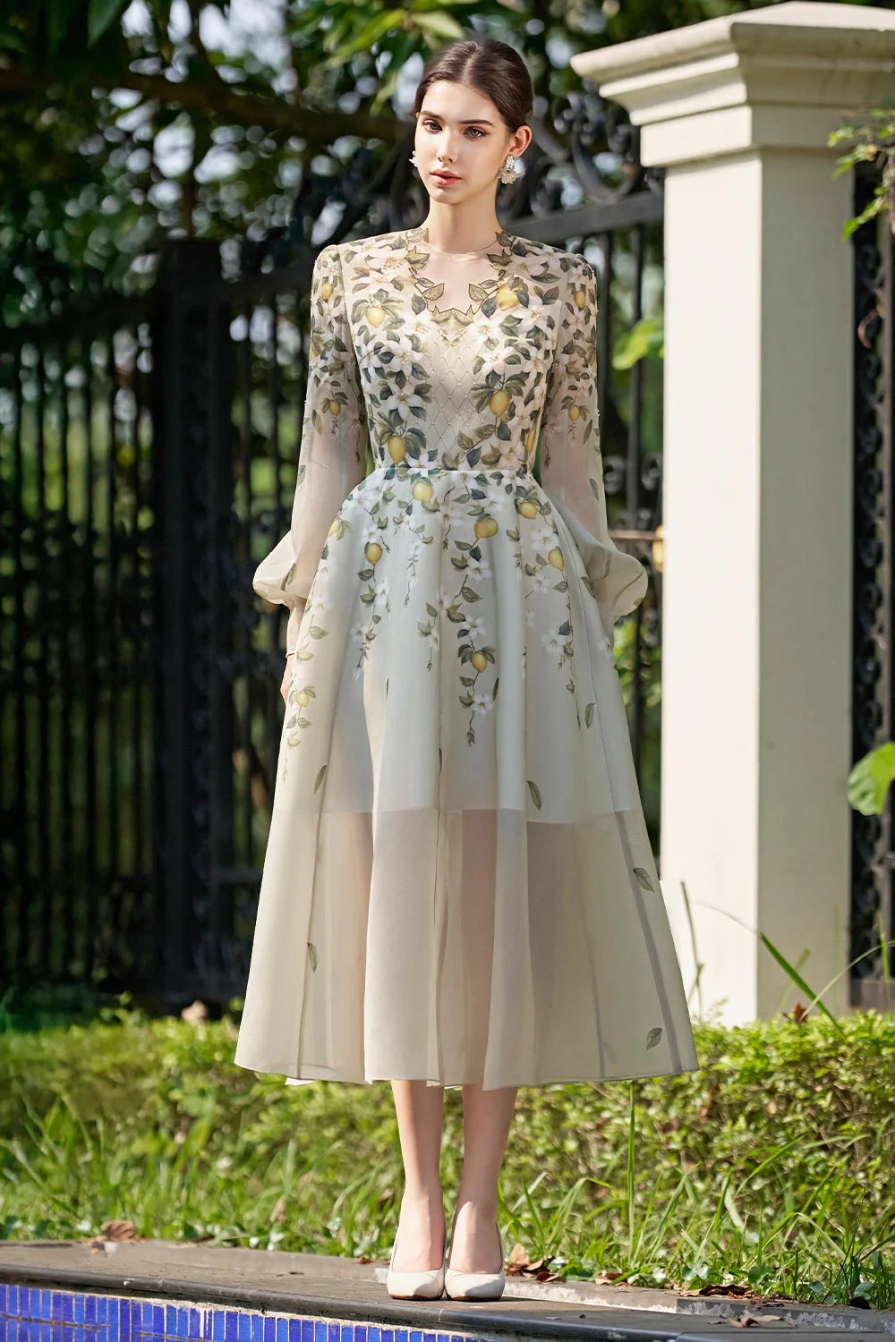 Murphy A-line Bead Organza Midi Dress