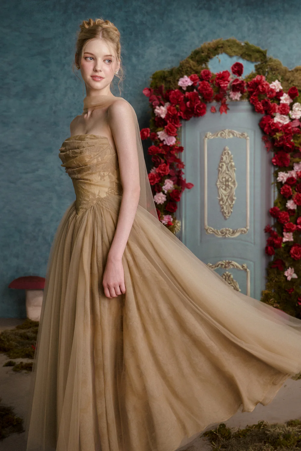 Amelia A-line Gathered Tulle Maxi Dress