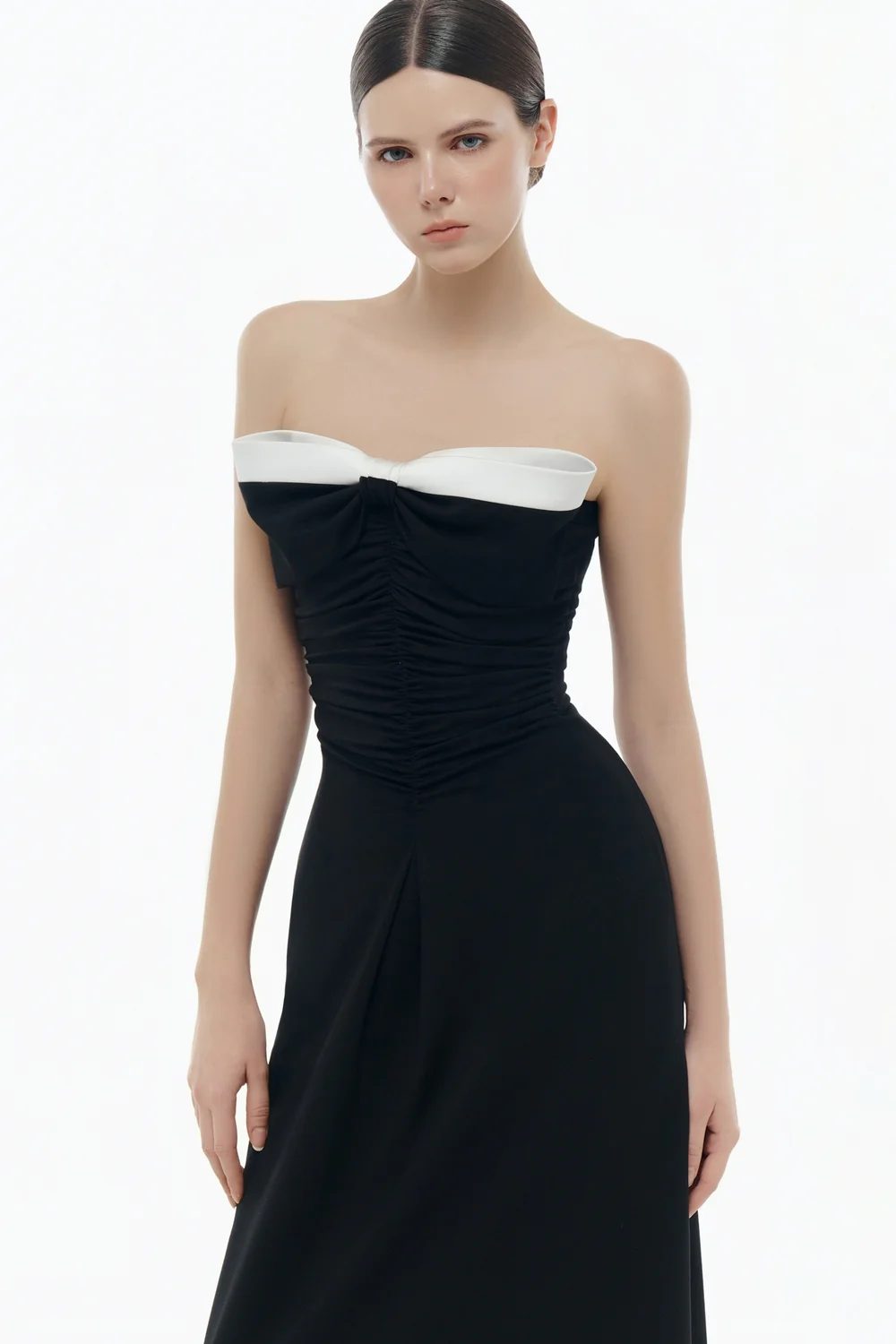 Dominique Sweetheart Draped Midi Dress