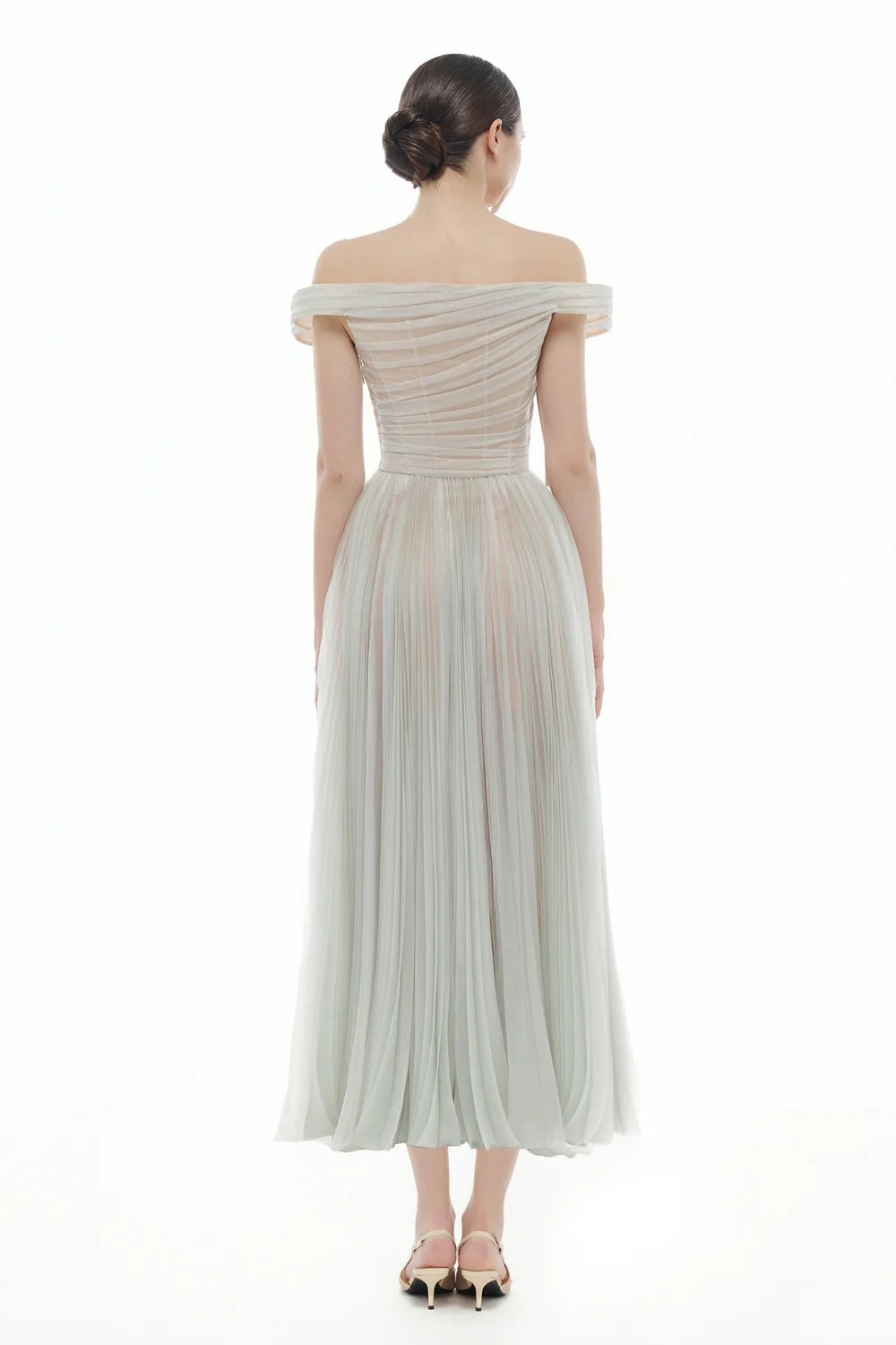 Evangeline Off-Shoulder Draped Midi Dress