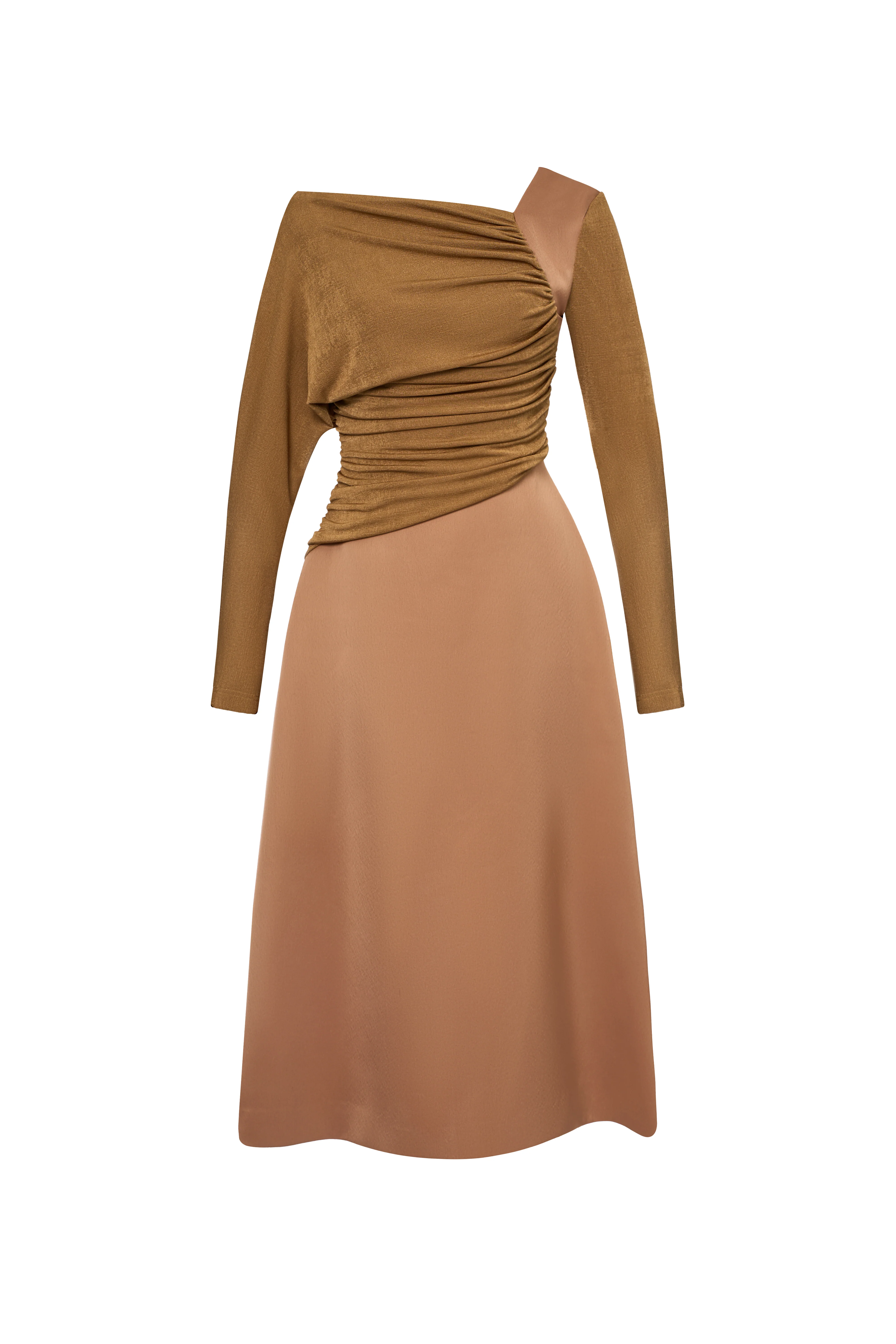 Bright A-line Diagonal Neck Spandex Taffeta Calf Length Dress