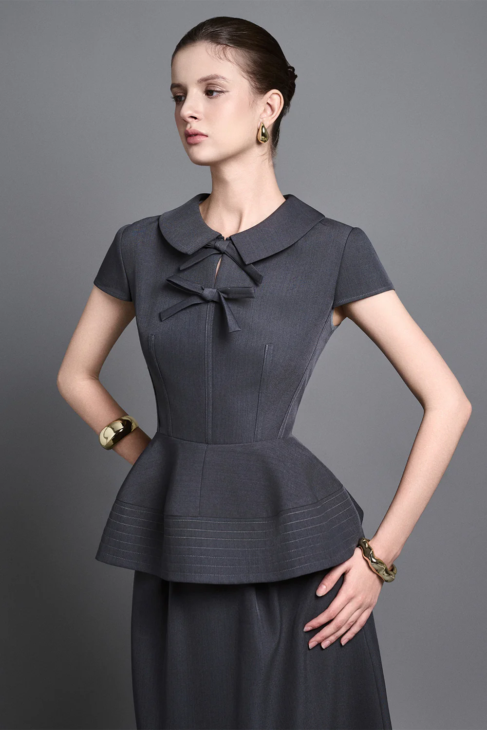 Anouk Peplum Peter Pan Collar Twill Top