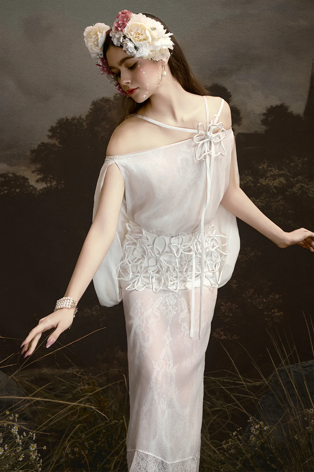 Eternal Muse Off-Shoulder Gathering Midi Dress