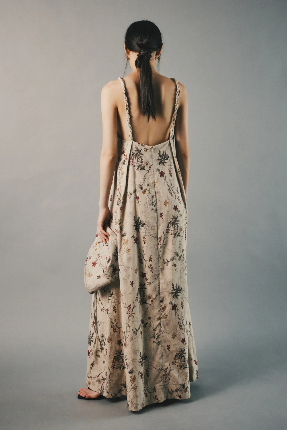 Trailing Ferns V-Neck Braid Maxi Dress