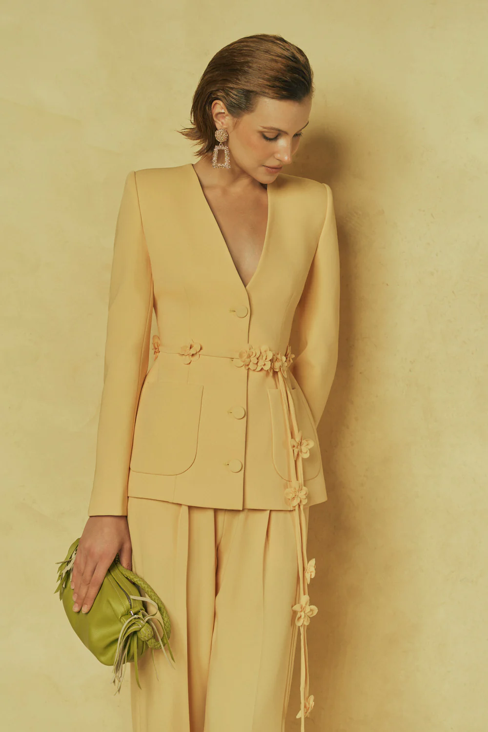 Sunveil Peplum V-Neck Poly Silk Blazer