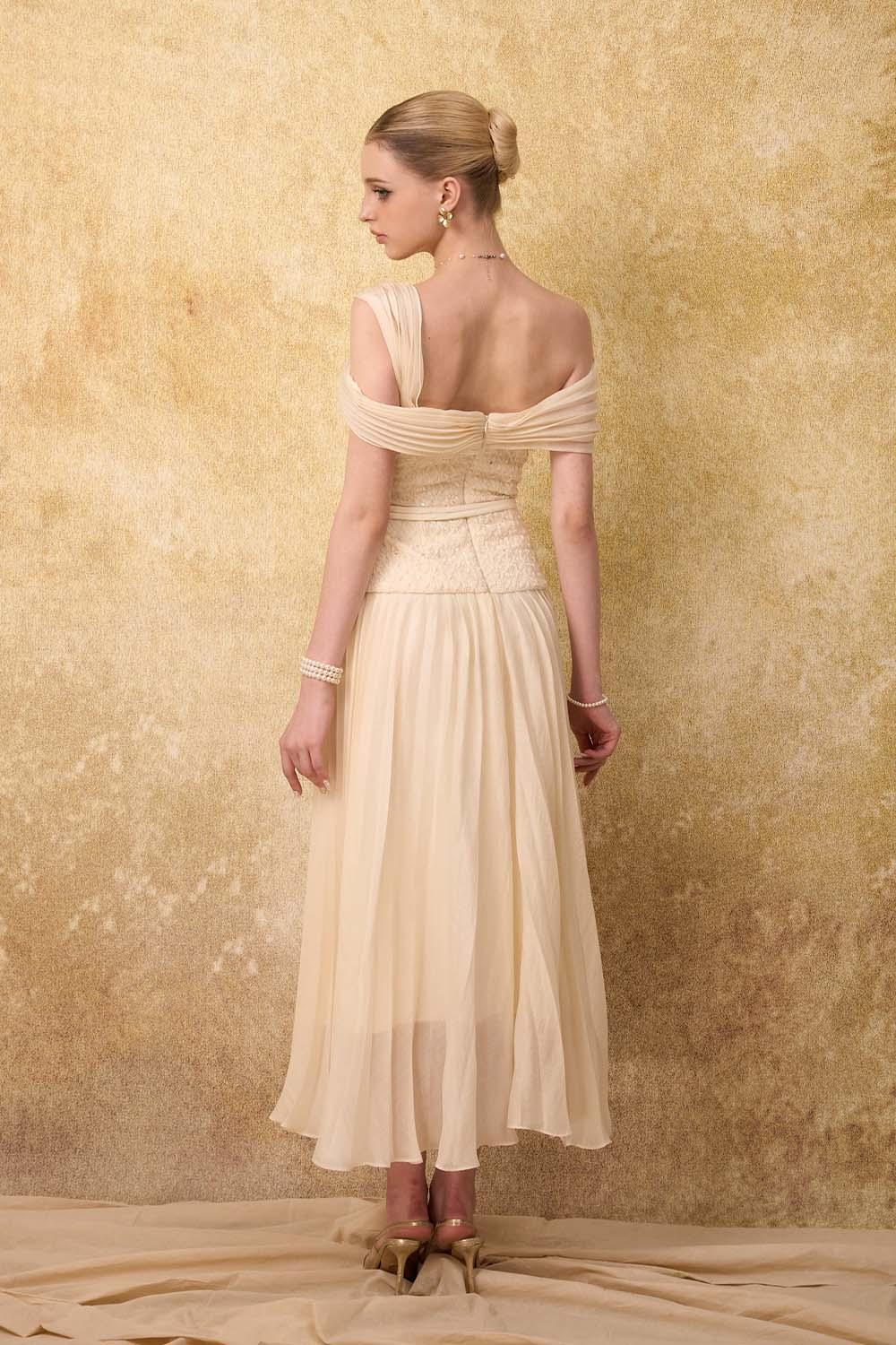 Sovere Flared Knife-Pleated Crepe Ankle Length Dress