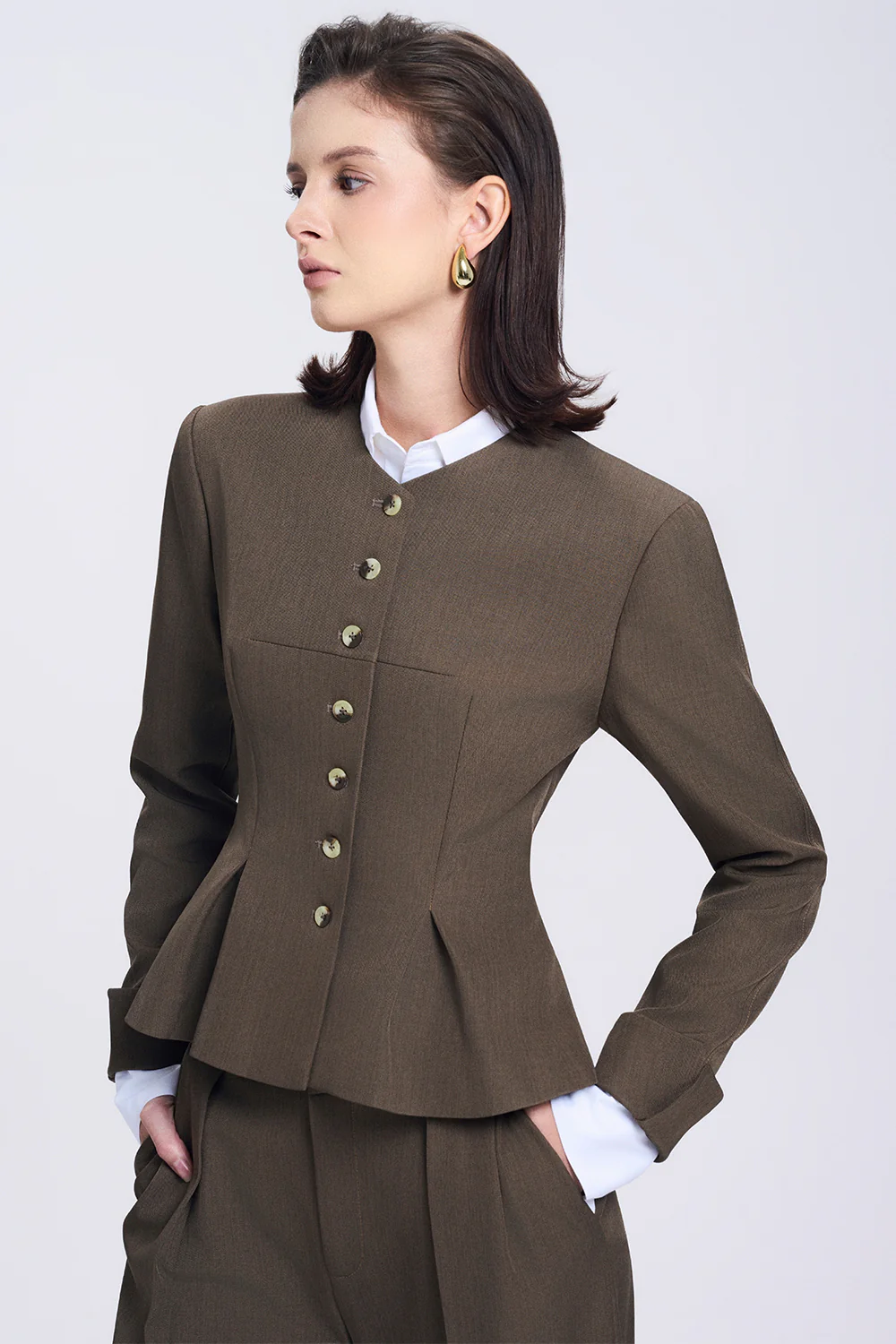 Colette Peplum V-Neck Twill Jacket