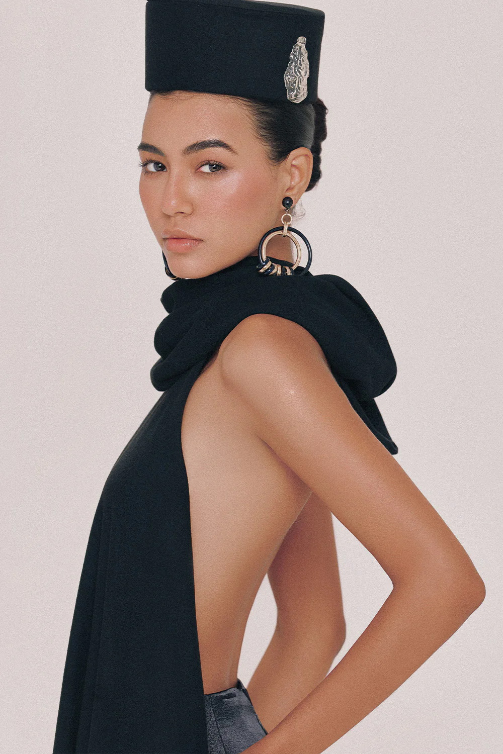 Sebas Trapezoid Scarf Neck Cotton Top