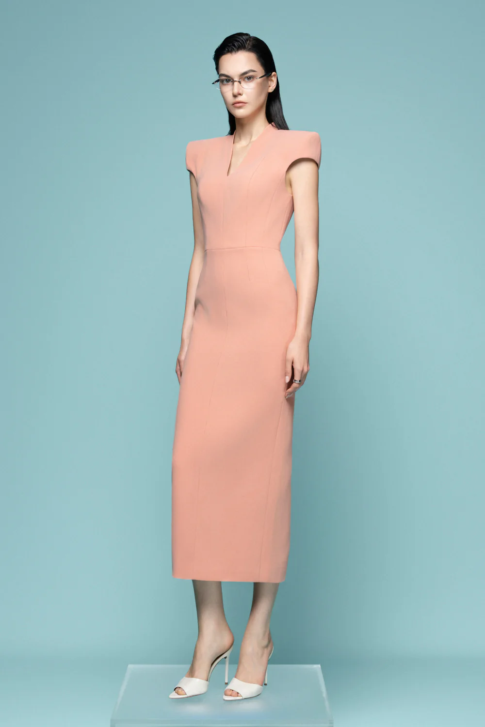 Avignon Sheath V-Neck Silk Midi Dress
