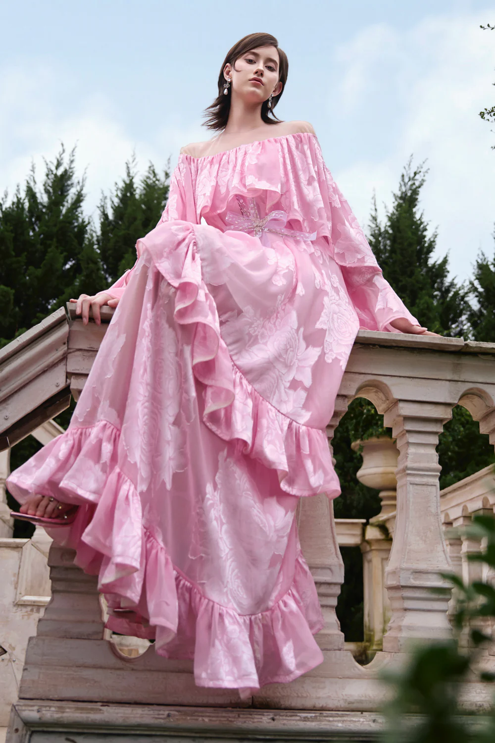 Artemis Bell Sleeve Gathering Maxi Dress