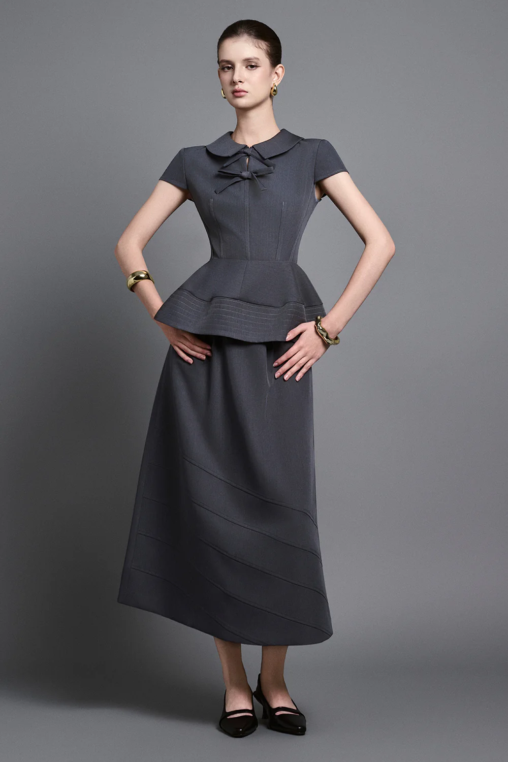 Anouk Peplum Peter Pan Collar Twill Top