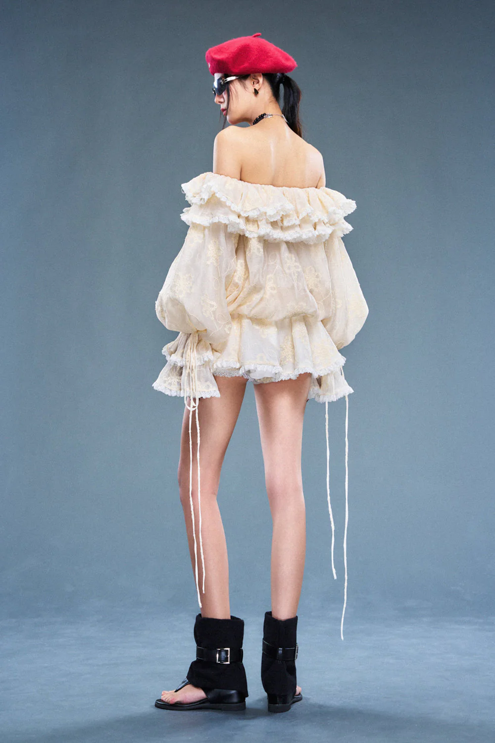 Veil Blouson Ruffle Mini Dress