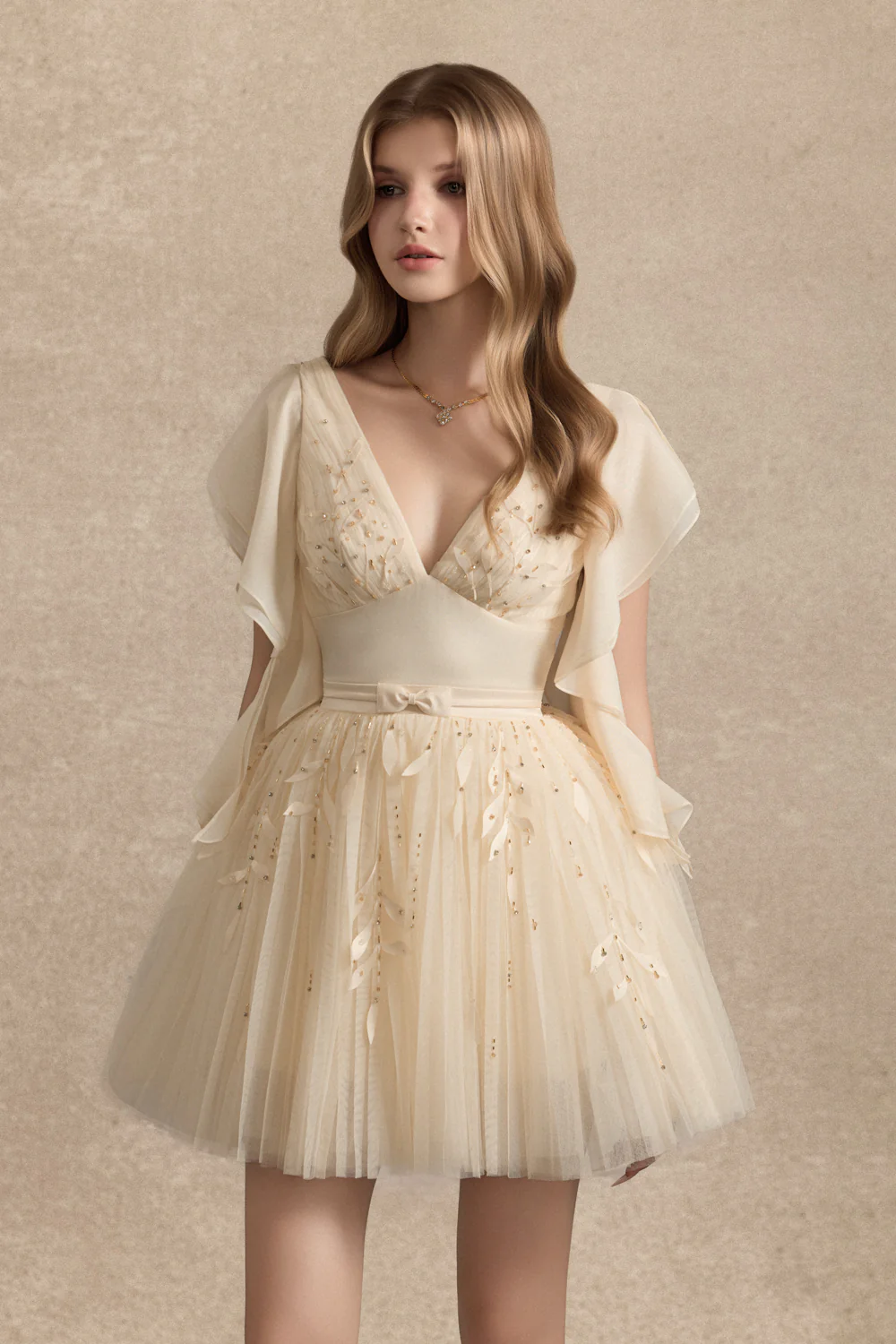 Isolde Butterfly Sleeve Bead Mini Dress