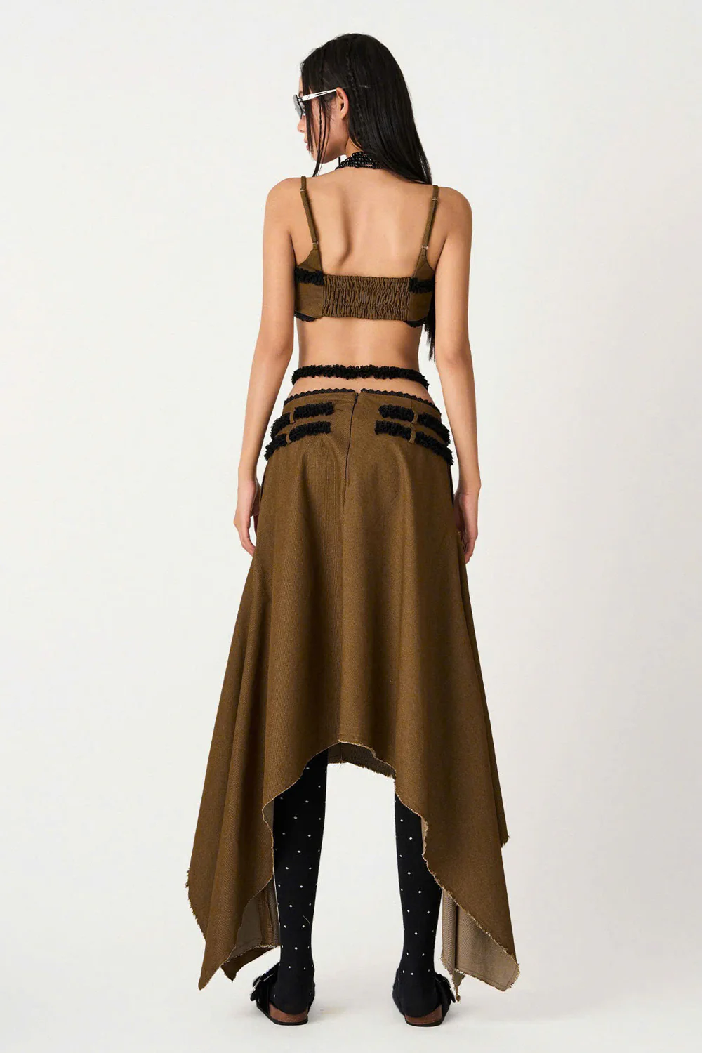 Lucia A-line High Waist Khaki High-low Skirt