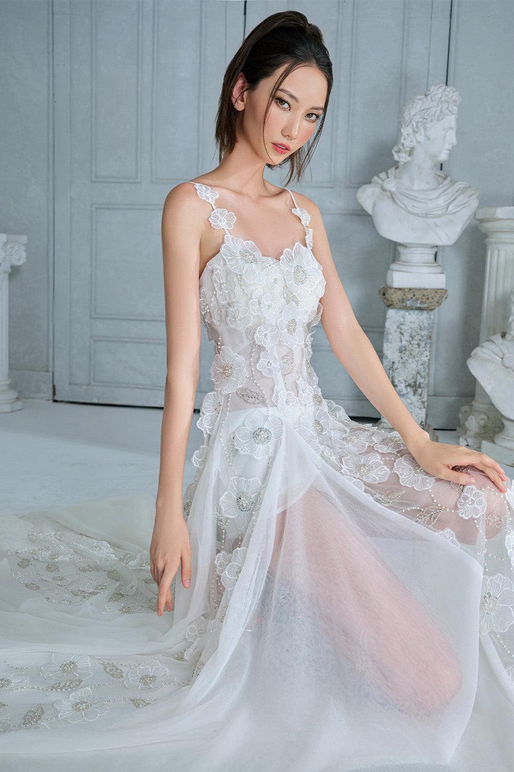 Mirina Mermaid See-Through Mesh Lace Floor Length Dress