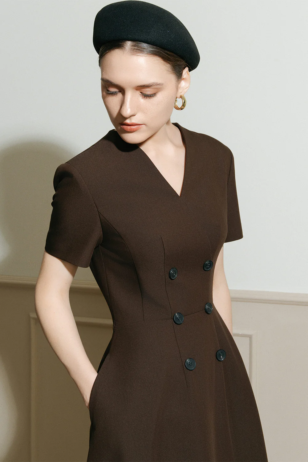 Vivienne V-Neck Button Midi Dress