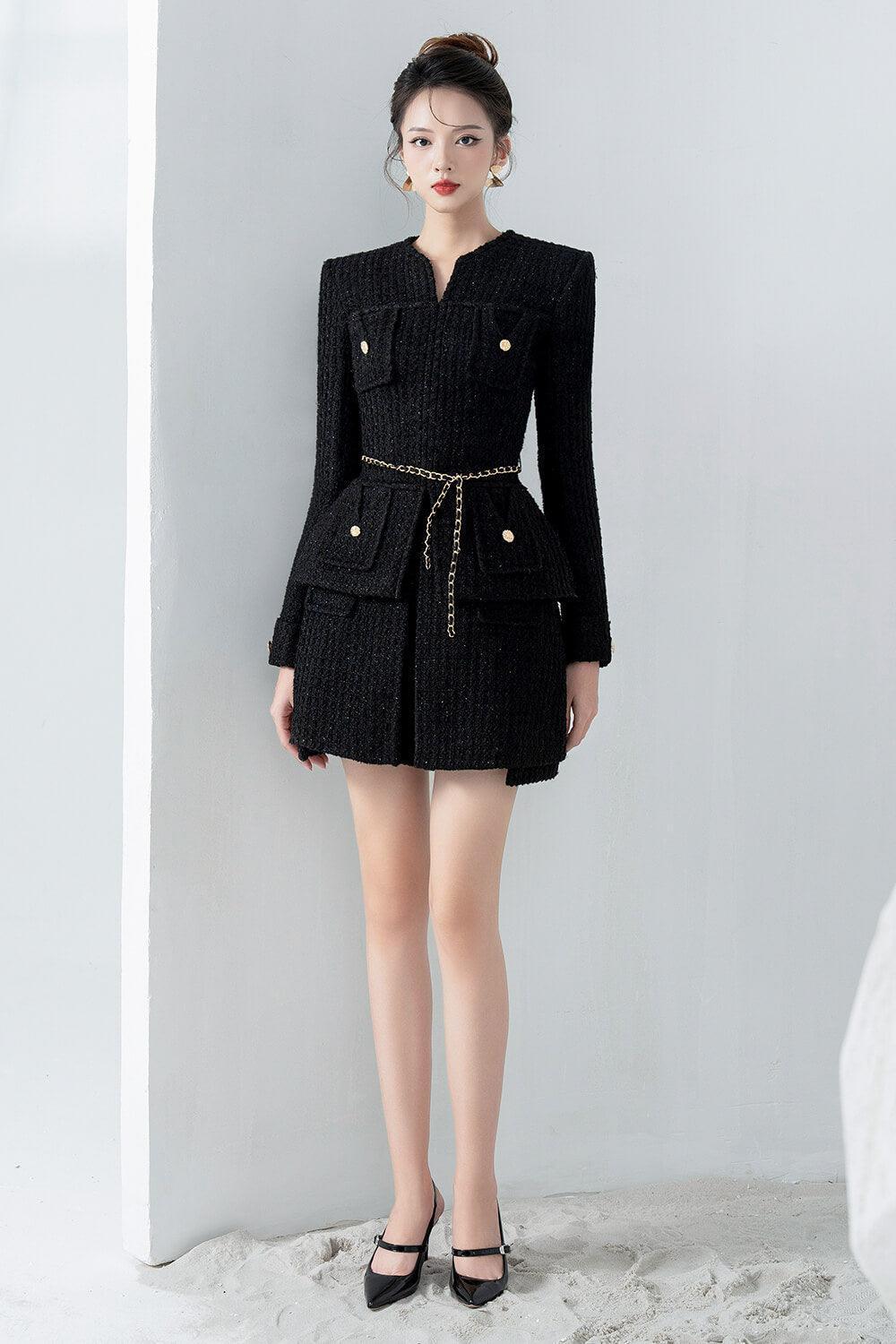 Gina A-line Patch Pocket Tweed Mini Skirt