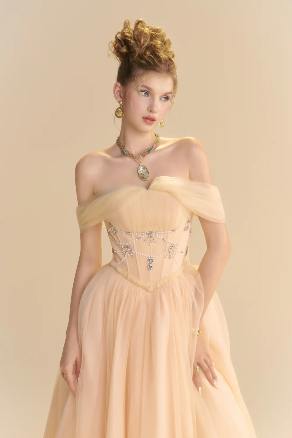 Solea Off-Shoulder Bead Midi Dress