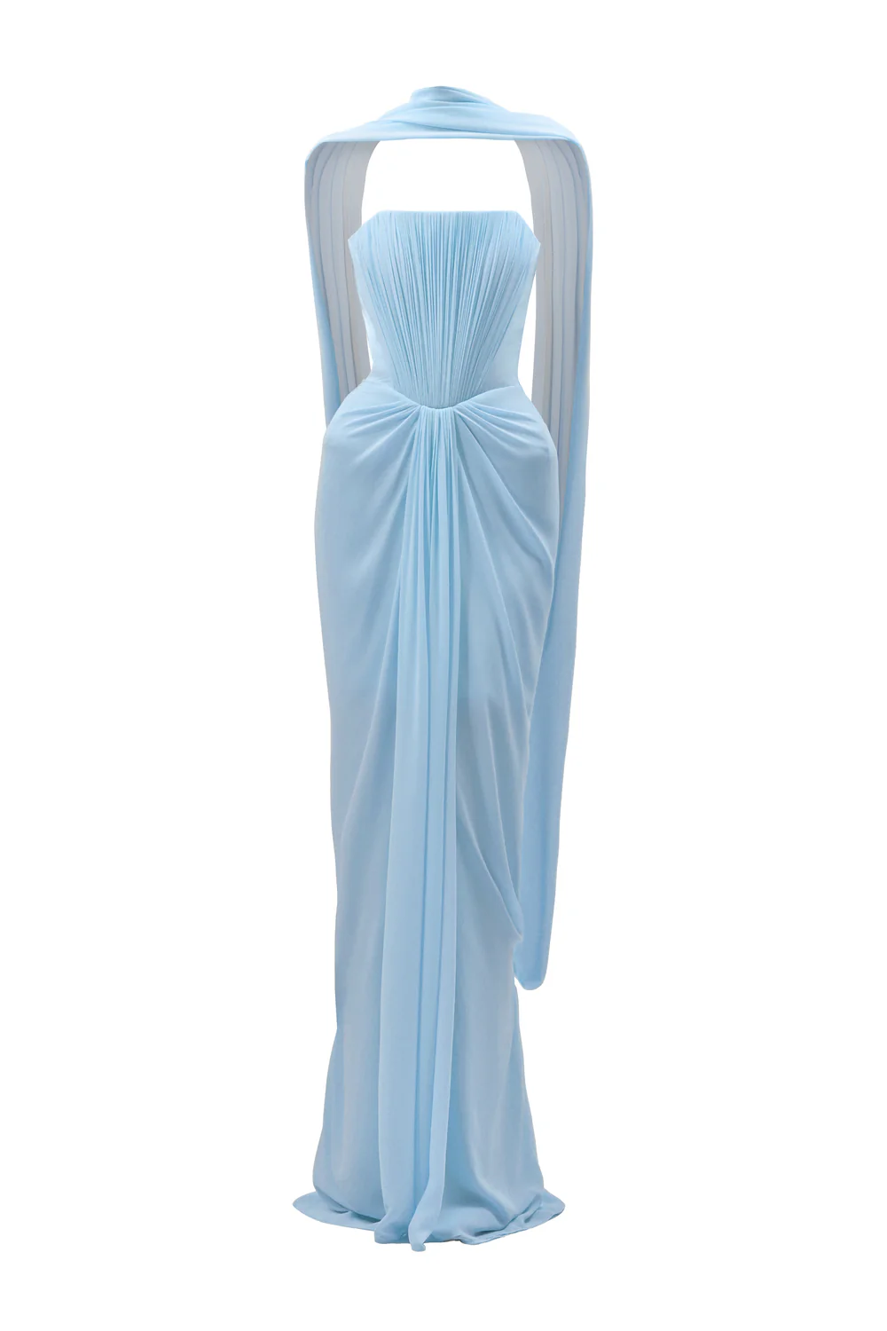 Marivelle Sheath Scarf Neck Chiffon Floor Length Dress