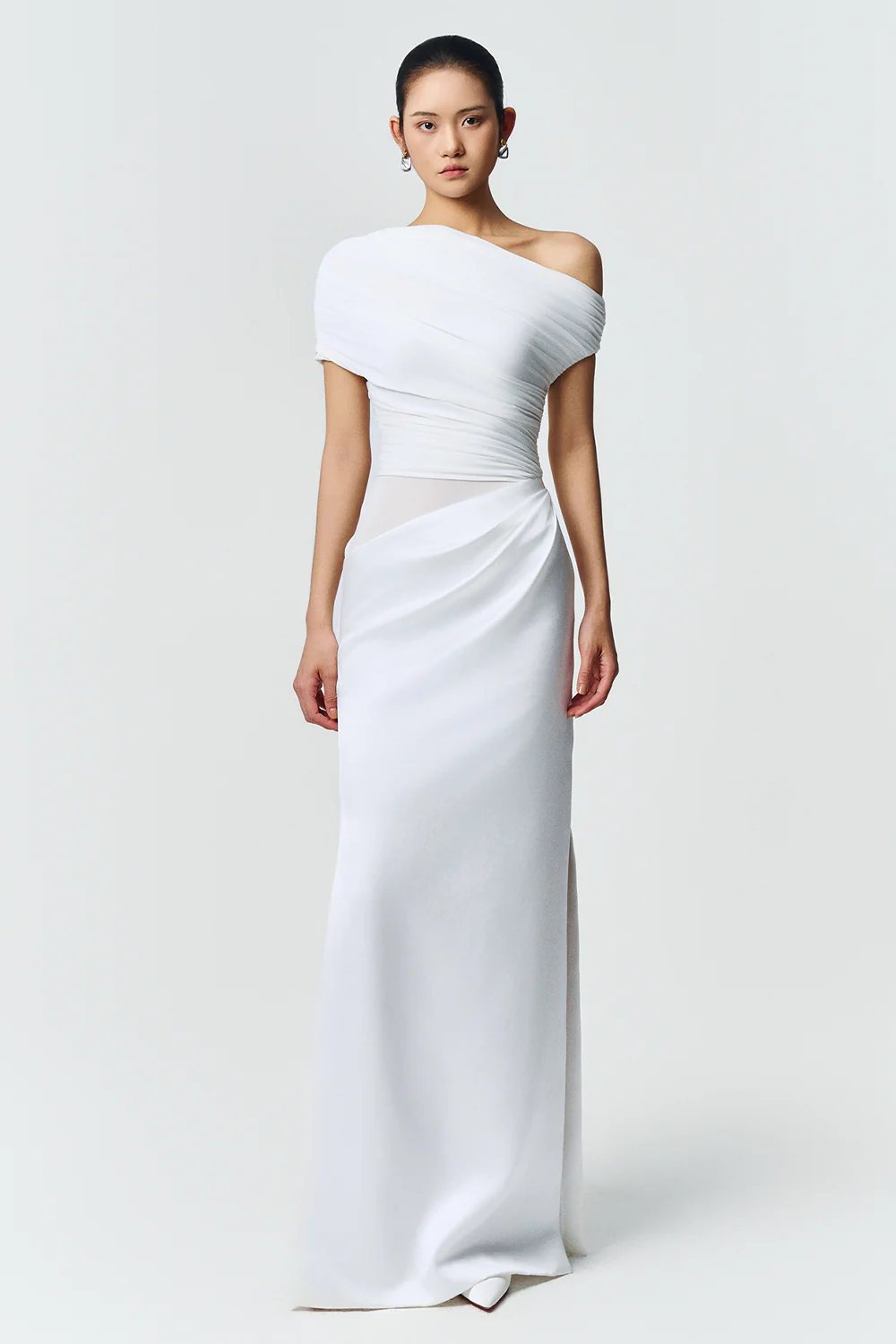 Enya Asymmetric Neck Gathering Maxi Dress