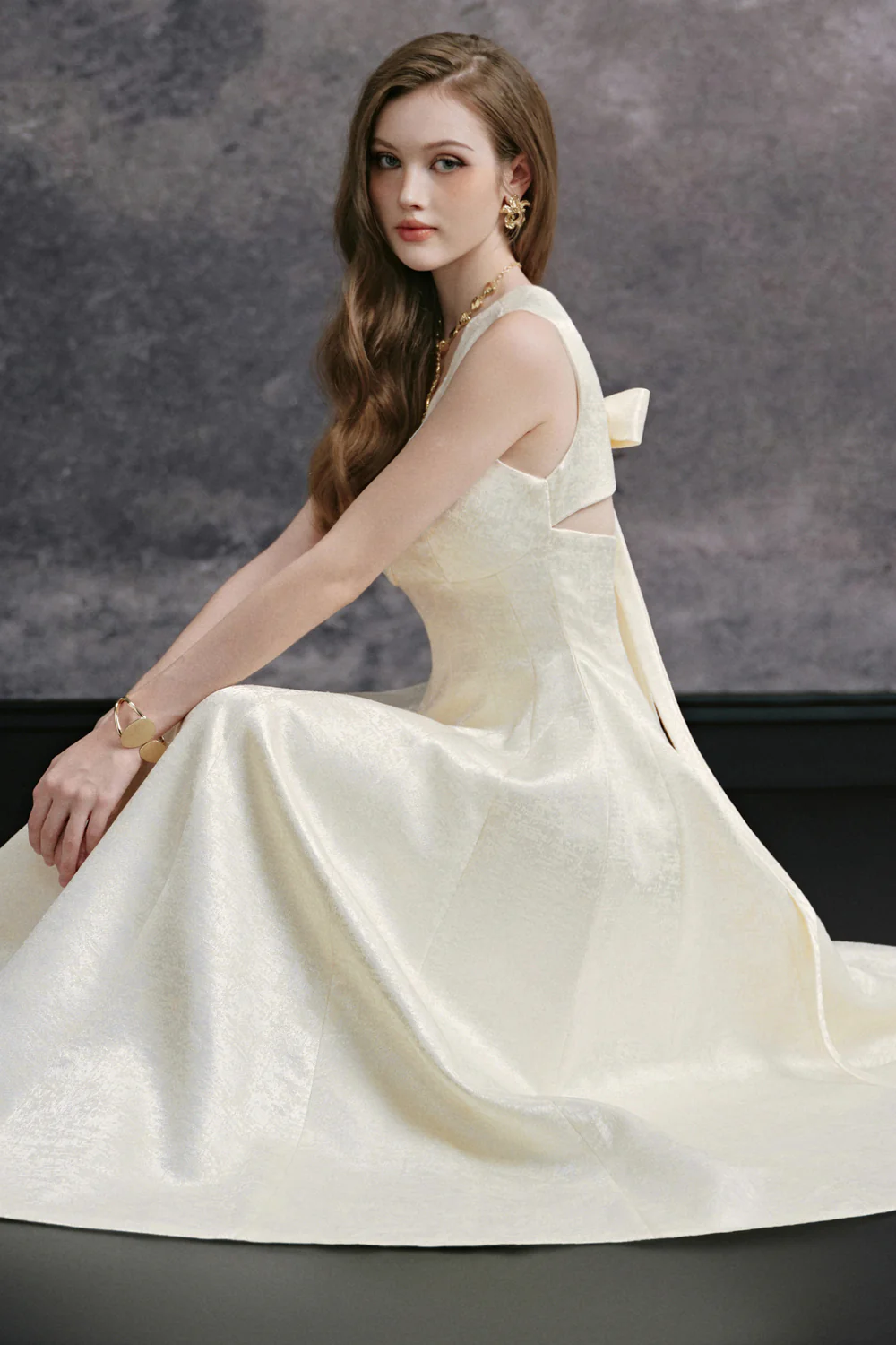 Ashe Scallop Ribbon Midi Dress